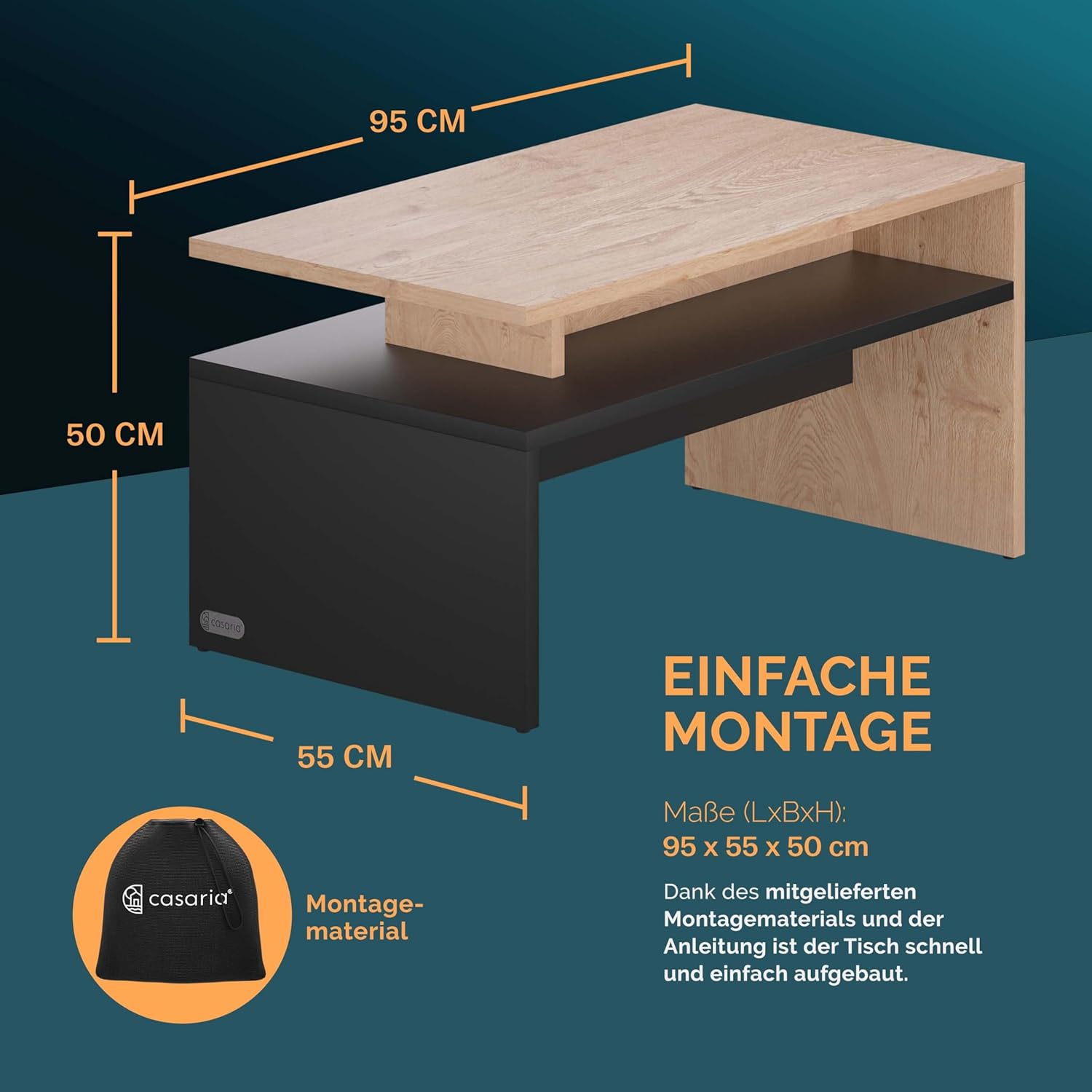 Casaria® Couchtisch Holz Grau mit Stauraum 95x55x50cm Wohnzimmertisch Modern Kratzfest 50kg Belastbar Beistelltisch Sofatisch Couch Wohnzimmer Möbel — Ansicht 2
