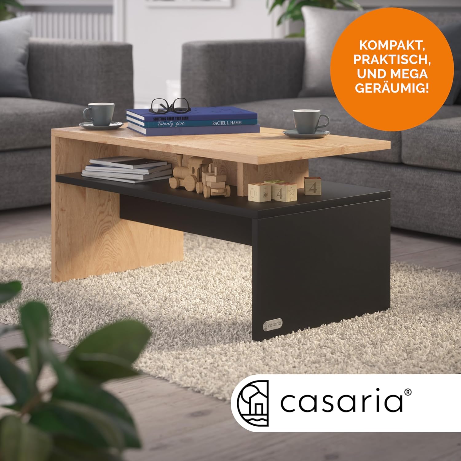 Casaria® Couchtisch Holz Grau mit Stauraum 95x55x50cm Wohnzimmertisch Modern Kratzfest 50kg Belastbar Beistelltisch Sofatisch Couch Wohnzimmer Möbel — Ansicht 3
