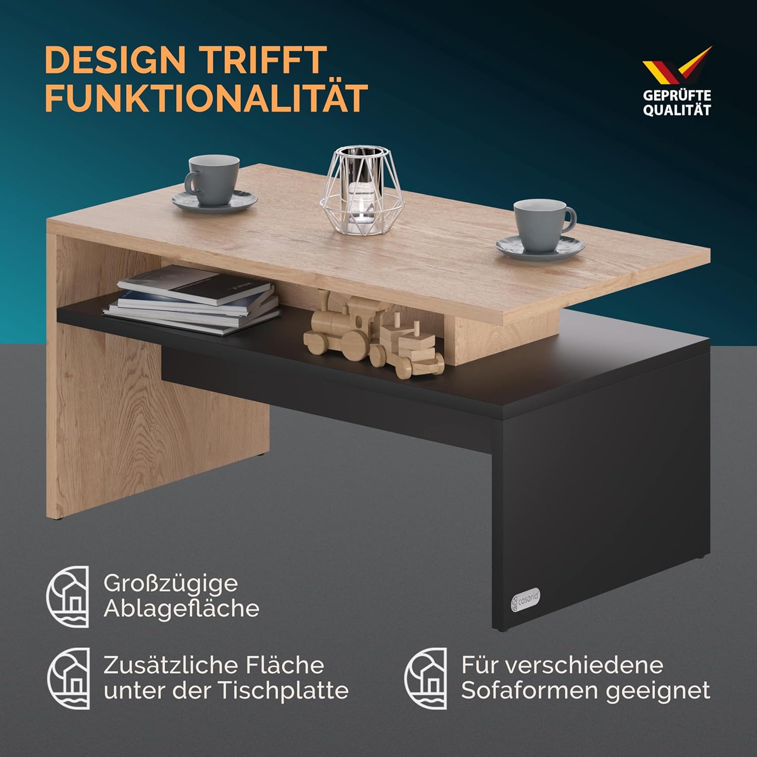 Casaria® Couchtisch Holz Grau mit Stauraum 95x55x50cm Wohnzimmertisch Modern Kratzfest 50kg Belastbar Beistelltisch Sofatisch Couch Wohnzimmer Möbel — Ansicht 4
