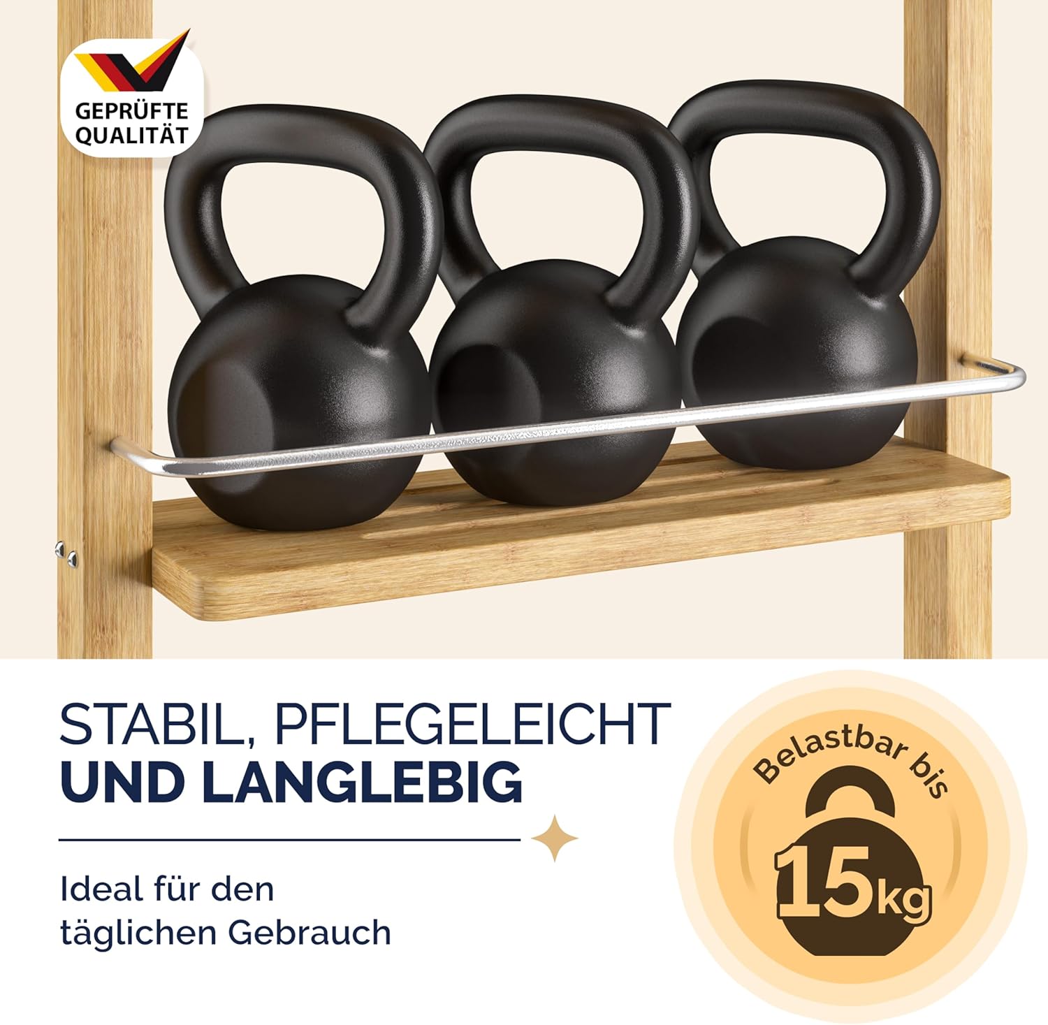 Casaria® Duschregal Zum Hängen 3 Ablagen 3 Haken 70x29x10cm Duschablage Hängend Badregal Bambus Holz Hängeregal für Dusche Bad Küche Regal — Ansicht 6