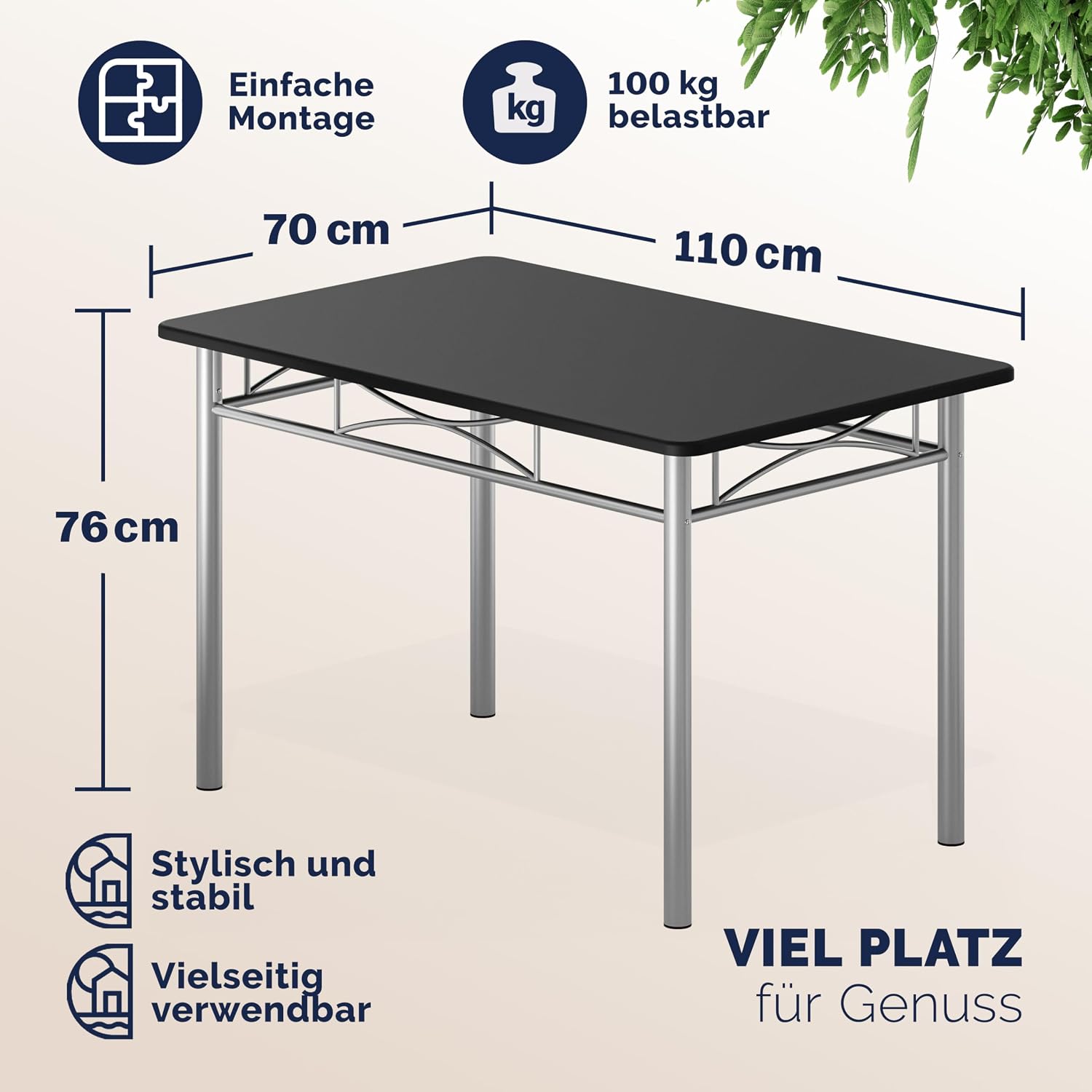 Casaria® Esstisch mit 4 Stühlen Holz 5-TLG Set Metall 110x70cm Industrial Esszimmer Küche Stühle Tisch Möbel Essgruppe Sitzgruppe Paul Schwarz — Ansicht 3