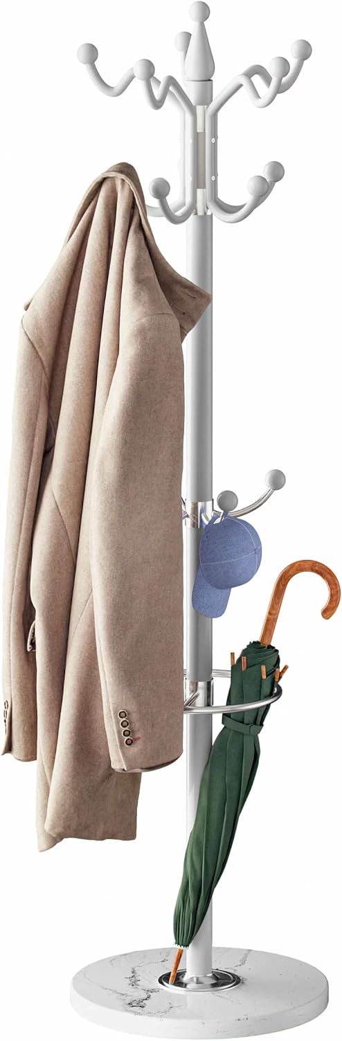Casaria® Garderobenständer Marmorsockel Metall 14 Haken 360° Drehbar Stabil Modern 37x37x175cm Flur Büro Kleiderständer Kleiderstange Jackenständer Weiß — Ansicht 4