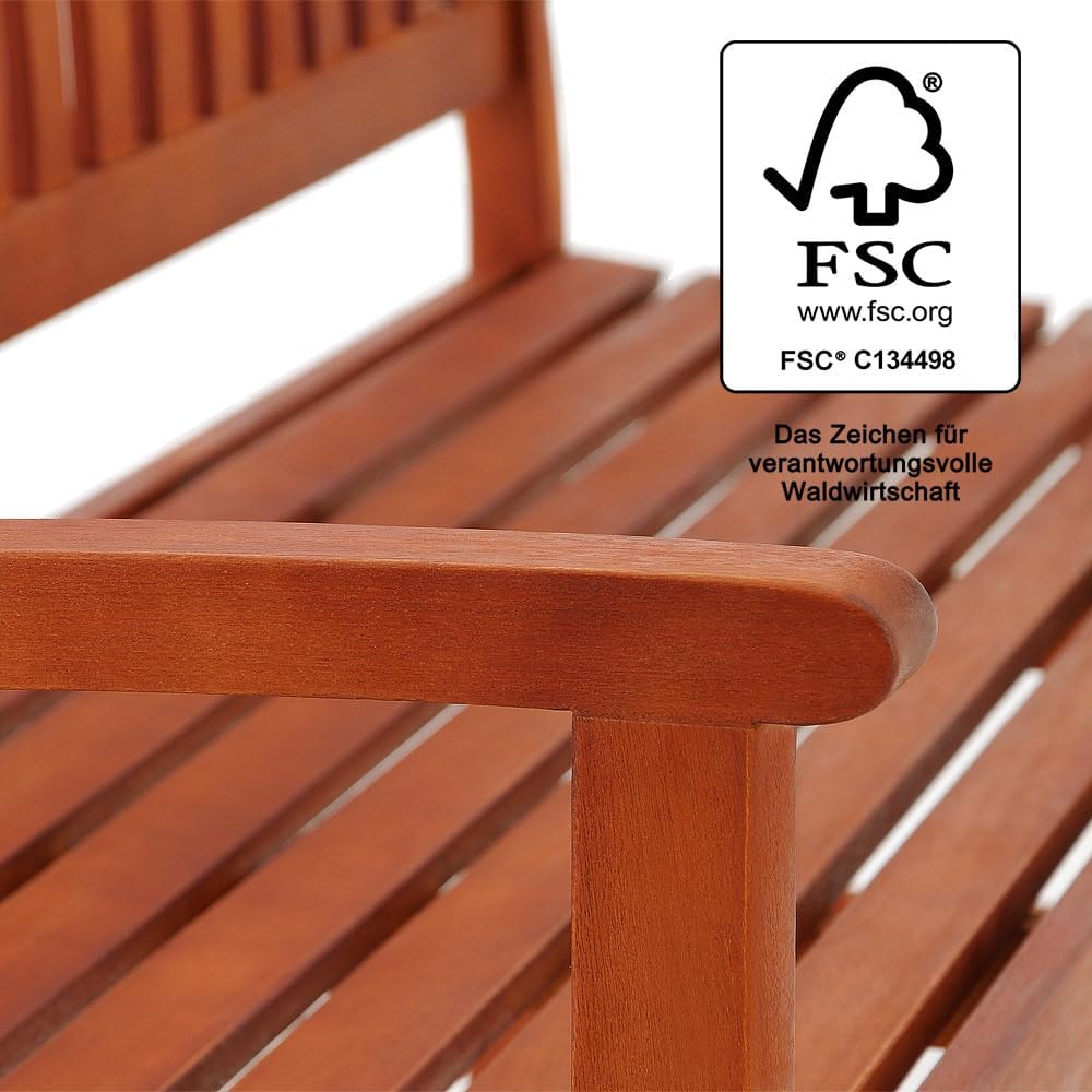 Casaria® Gartenbank 3-Sitzer Wetterfest Eukalyptus Holz 480kg Belastbarkeit Armlehne Rückenlehne 152x55cm FSC®-Zertifiziert Garten Balkon Bank 3 Personen Sitzbank — Ansicht 4