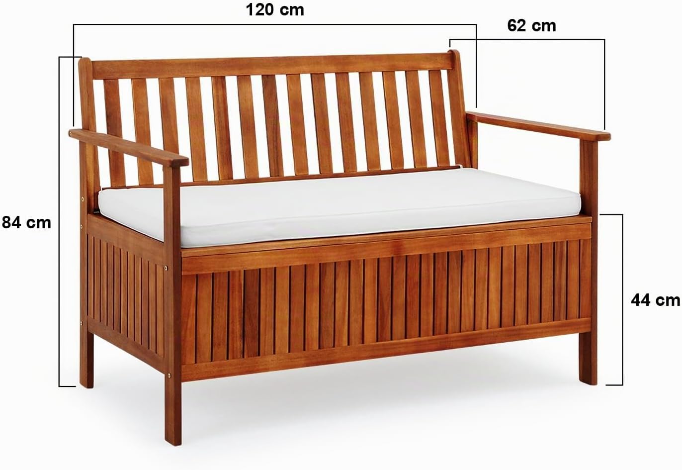 Casaria® Gartenbank Gartenbox Wetterfest Holz 320kg Belastbarkeit Staufach Sitzauflage Regenplane Garten Balkon Sitzbank Parkbank 120x84cm Akazie — Ansicht 2