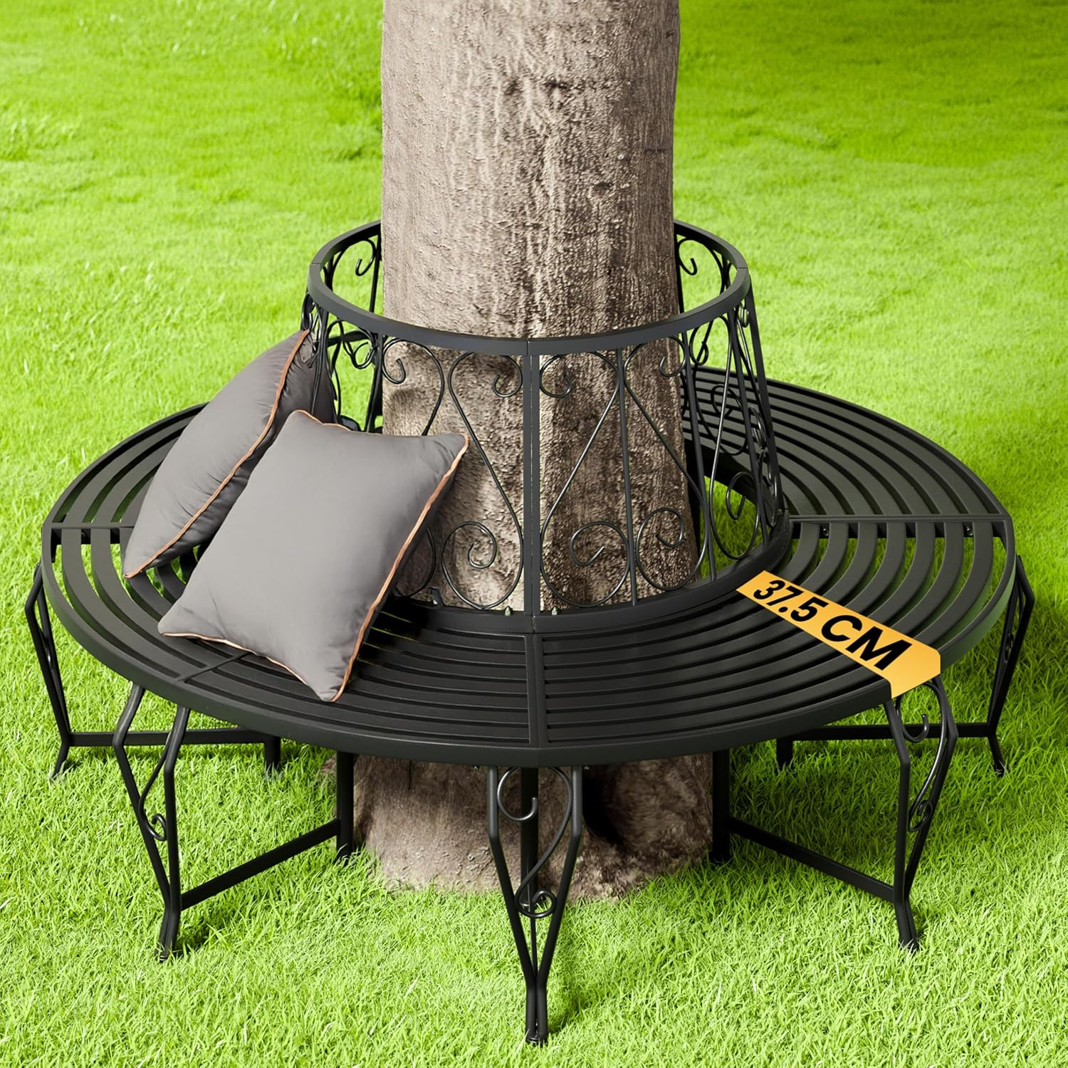 Casaria® Gartenbank Sitzbank Ø160cm Metall Pulverbeschichtet Wetterfest 320kg Belastbar Rundbank Fußschutz Garten Baum Bank Vintage Schwarz — Ansicht 2