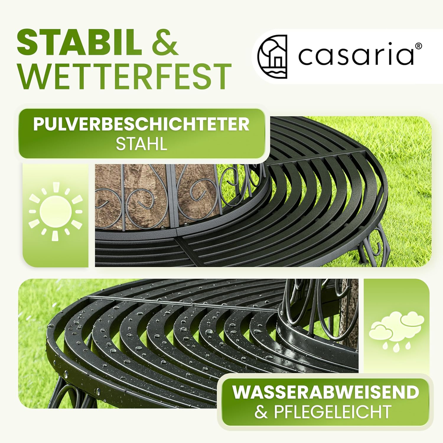 Casaria® Gartenbank Sitzbank Ø160cm Metall Pulverbeschichtet Wetterfest 320kg Belastbar Rundbank Fußschutz Garten Baum Bank Vintage Schwarz — Ansicht 6