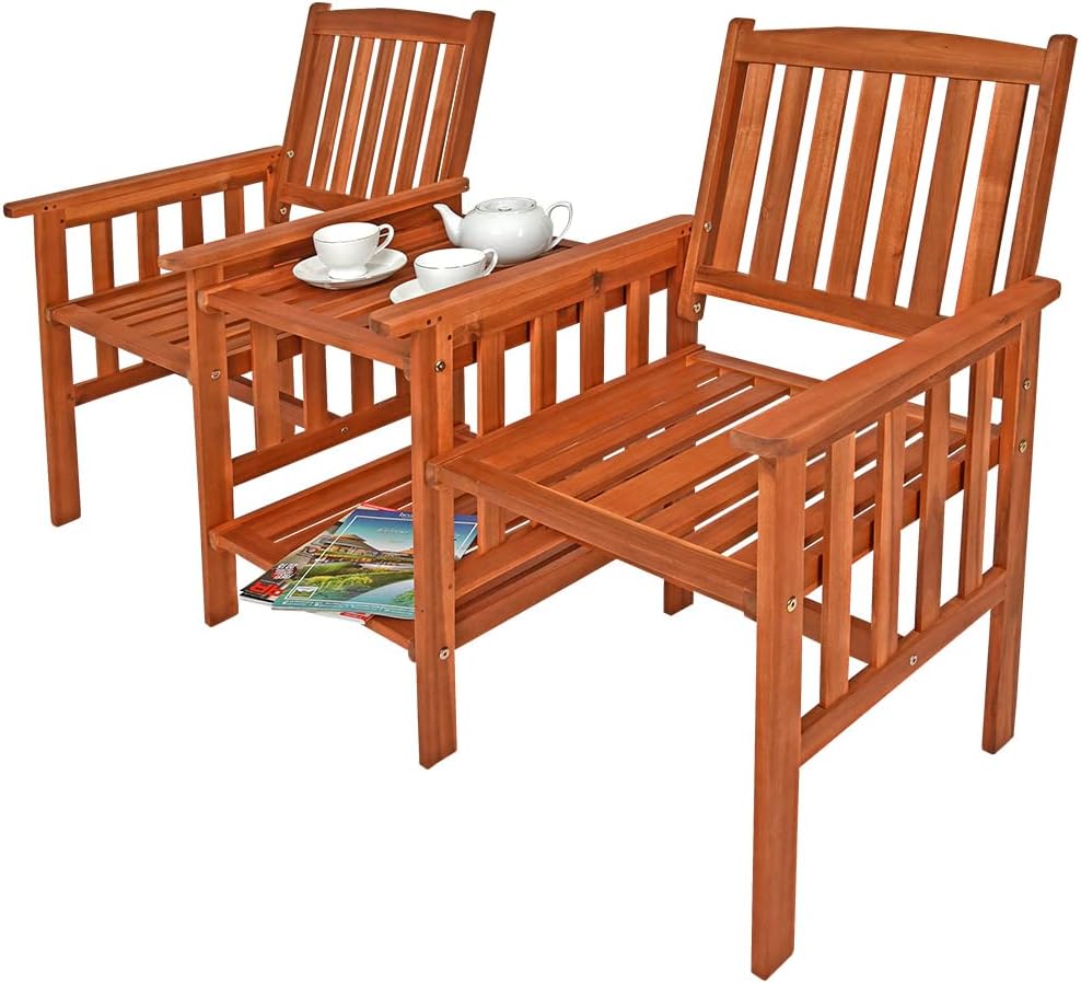 Casaria® Gartenbank Wetterfest Holz mit Tisch 2 Sitzer Holzbank 320kg Belastbar Akazie Outdoor Balkon Bank Massiv 164x63cm Sitzbank Garten Armlehnen Natur