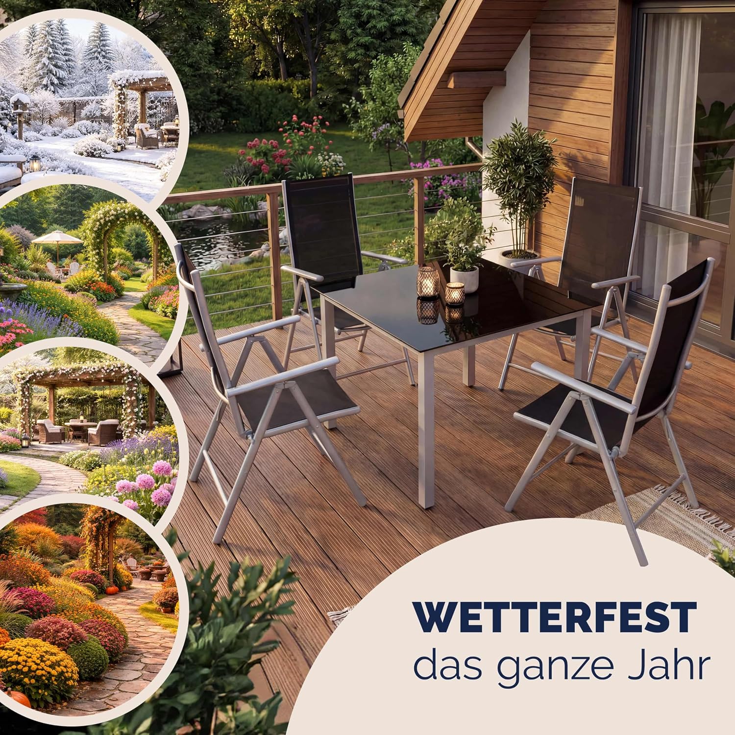 Casaria® Gartenmöbel Set 4 Stühle mit Tisch 90x90cm Aluminium Sicherheitsglas Wetterfest Klappbar Modern Terrasse Balkon Möbel Sitzgruppe Garnitur Bern — Ansicht 6
