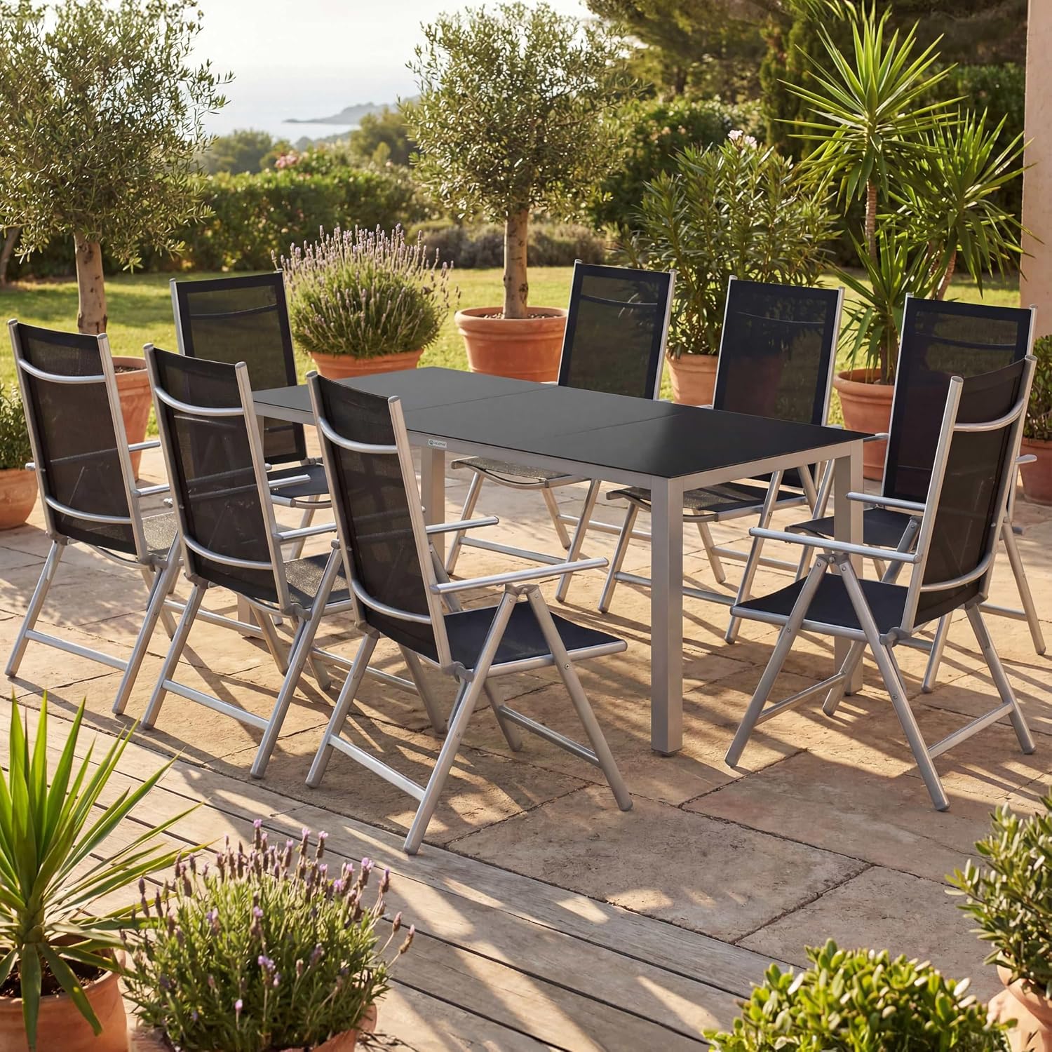 Casaria® Gartenmöbel Set 8 Stühle mit Tisch 190x90cm Aluminium Sicherheitsglas Wetterfest Klappbar Modern Terrasse Balkon Möbel Sitzgruppe Garnitur Bern — Ansicht 2