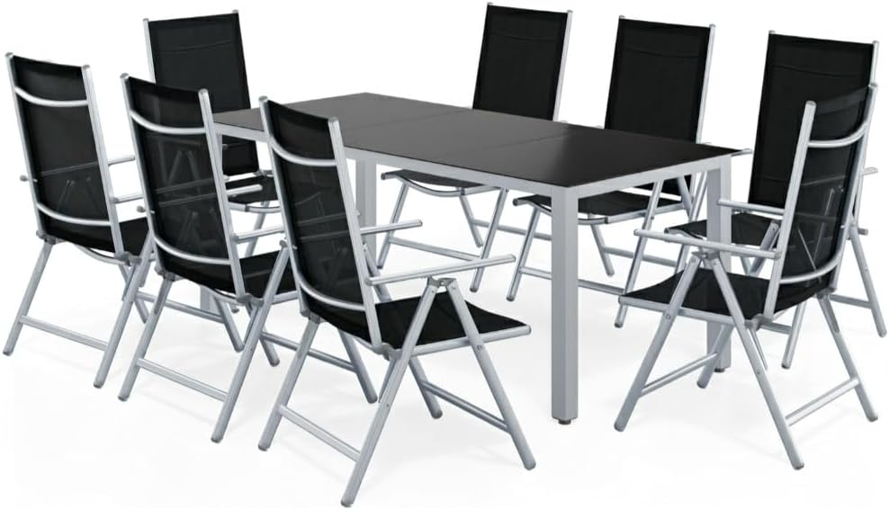 Casaria® Gartenmöbel Set 8 Stühle mit Tisch 190x90cm Aluminium Sicherheitsglas Wetterfest Klappbar Modern Terrasse Balkon Möbel Sitzgruppe Garnitur Bern