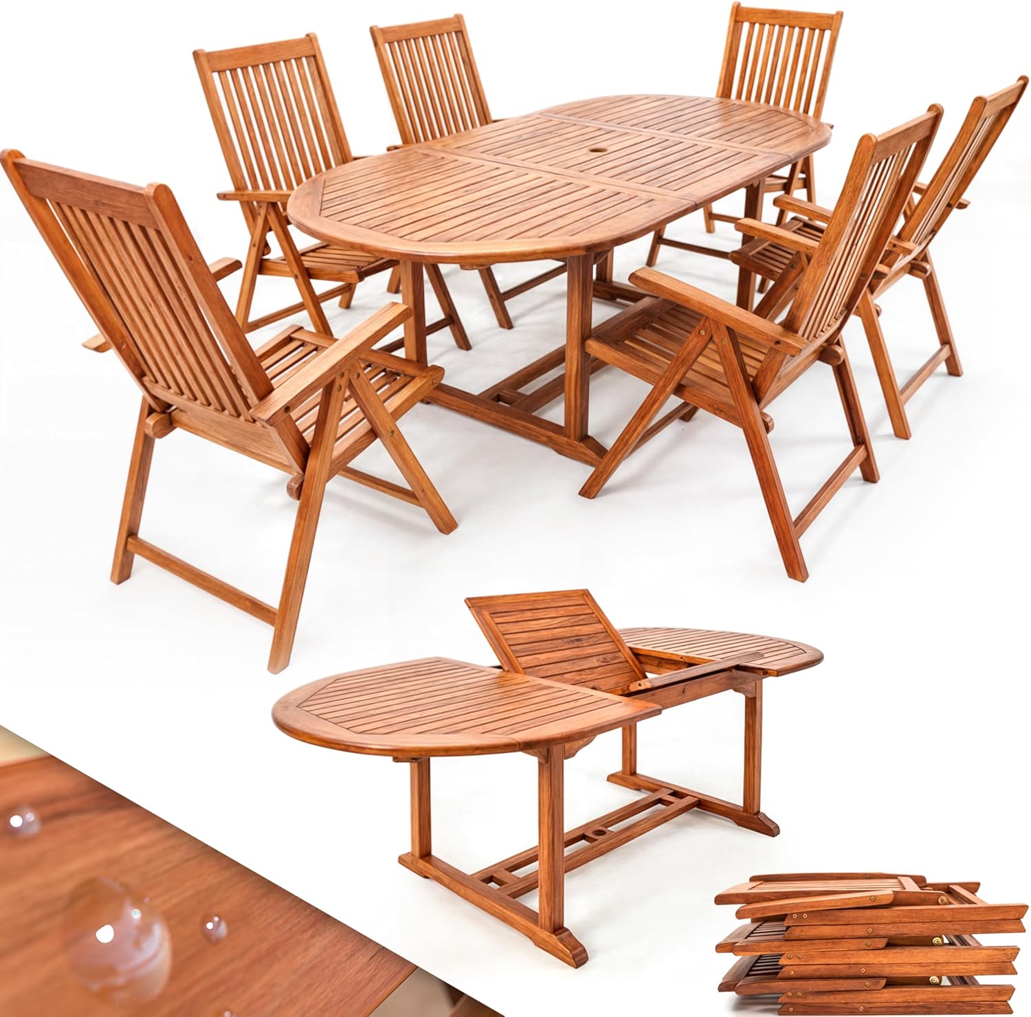 Casaria® Gartenmöbel Set Holz 6 Stühle mit Tisch