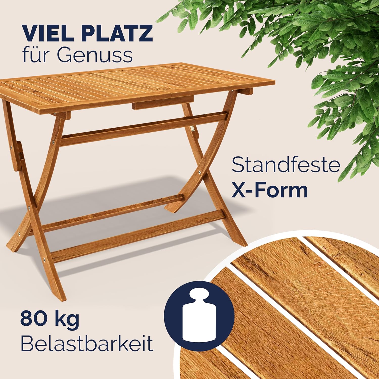 Casaria® Gartenmöbel Set Wetterfest Klappbar Akazie 5-TLG. FSC®-Zertifiziert Holz Armlehne 160kg Belastbarkeit Garten Terrasse Balkonmöbel 120x70cm Möbelset 4 Personen — Ansicht 4