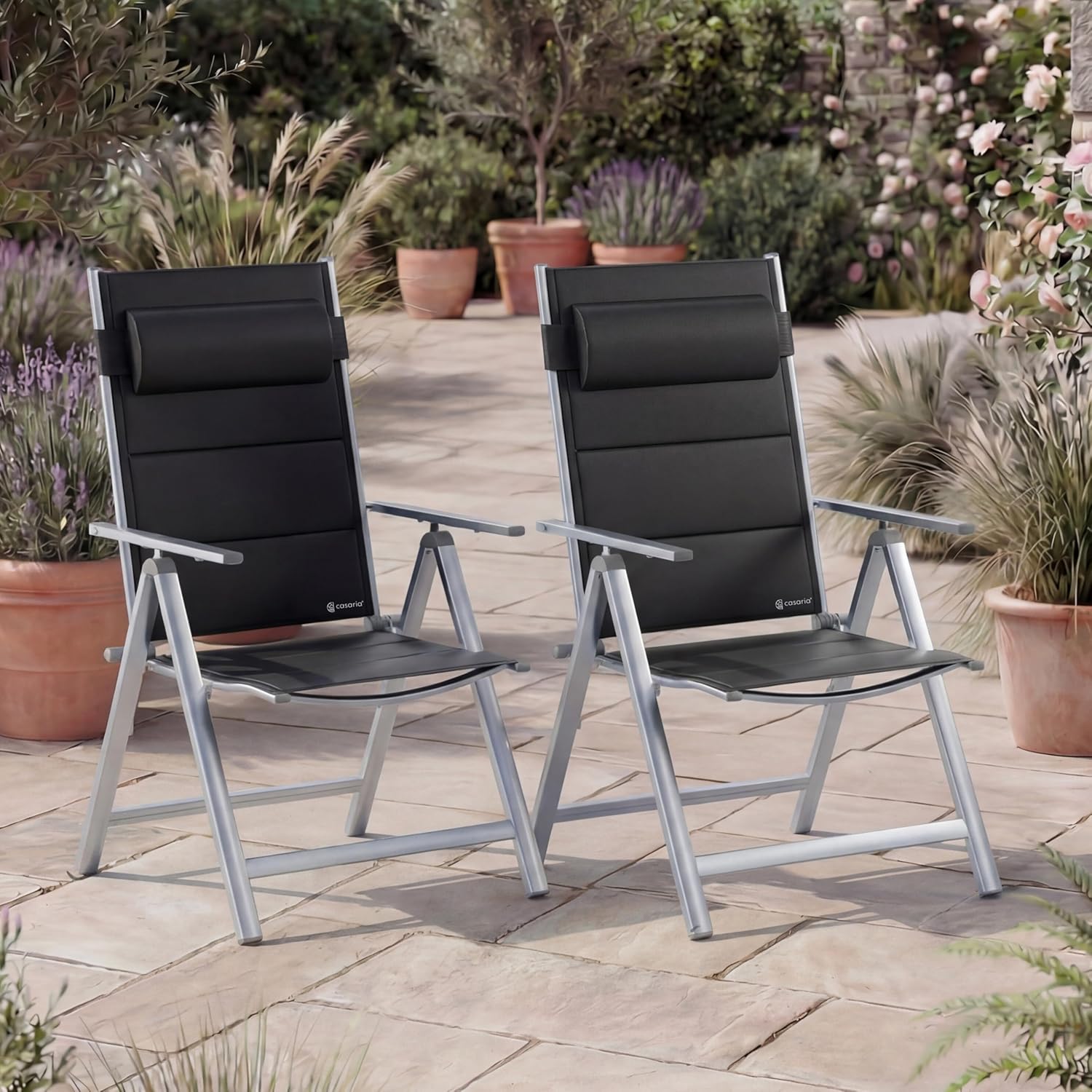 Casaria® Gartenstühle 2er Set Klappbar Gepolstert Alu 8- Fach Verstellbar 120 kg Belastbarkeit Wetterfest Outdoor Balkon Camping Hochlehner Klappstuhl — Ansicht 2