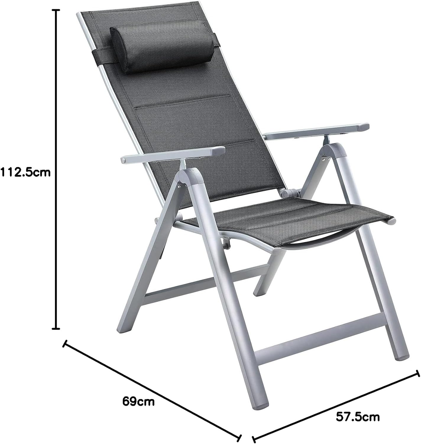 Casaria® Gartenstühle 2er Set Klappbar Gepolstert Alu 8- Fach Verstellbar 120 kg Belastbarkeit Wetterfest Outdoor Balkon Camping Hochlehner Klappstuhl — Ansicht 3
