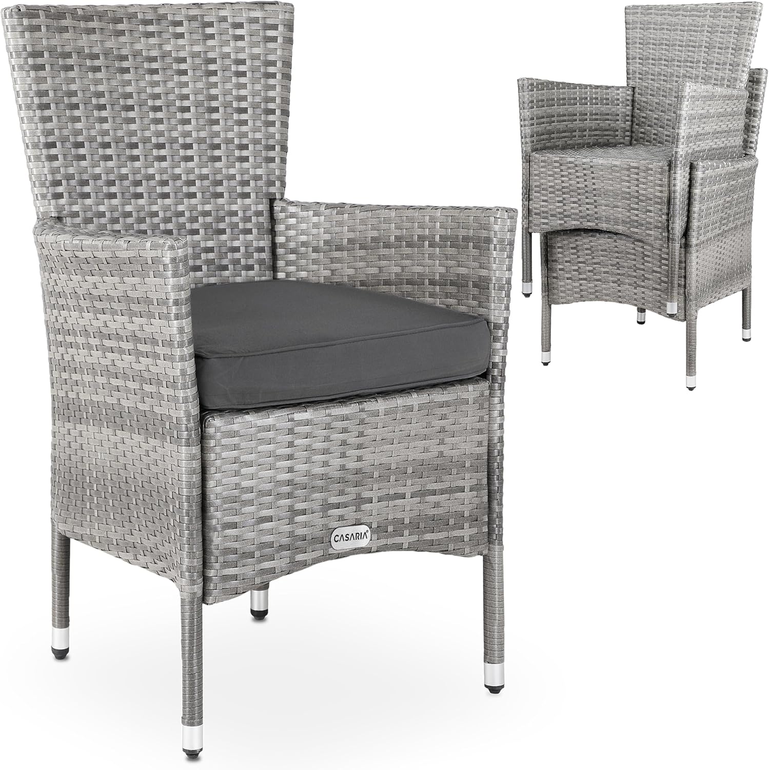 Casaria® Gartenstühle 2er Set Polyrattan Stapelbar mit Auflagen 160kg Belastbarkeit Wetterfest Outdoor Garten Terrasse Balkon Stapelstuhl Stuhl Sessel