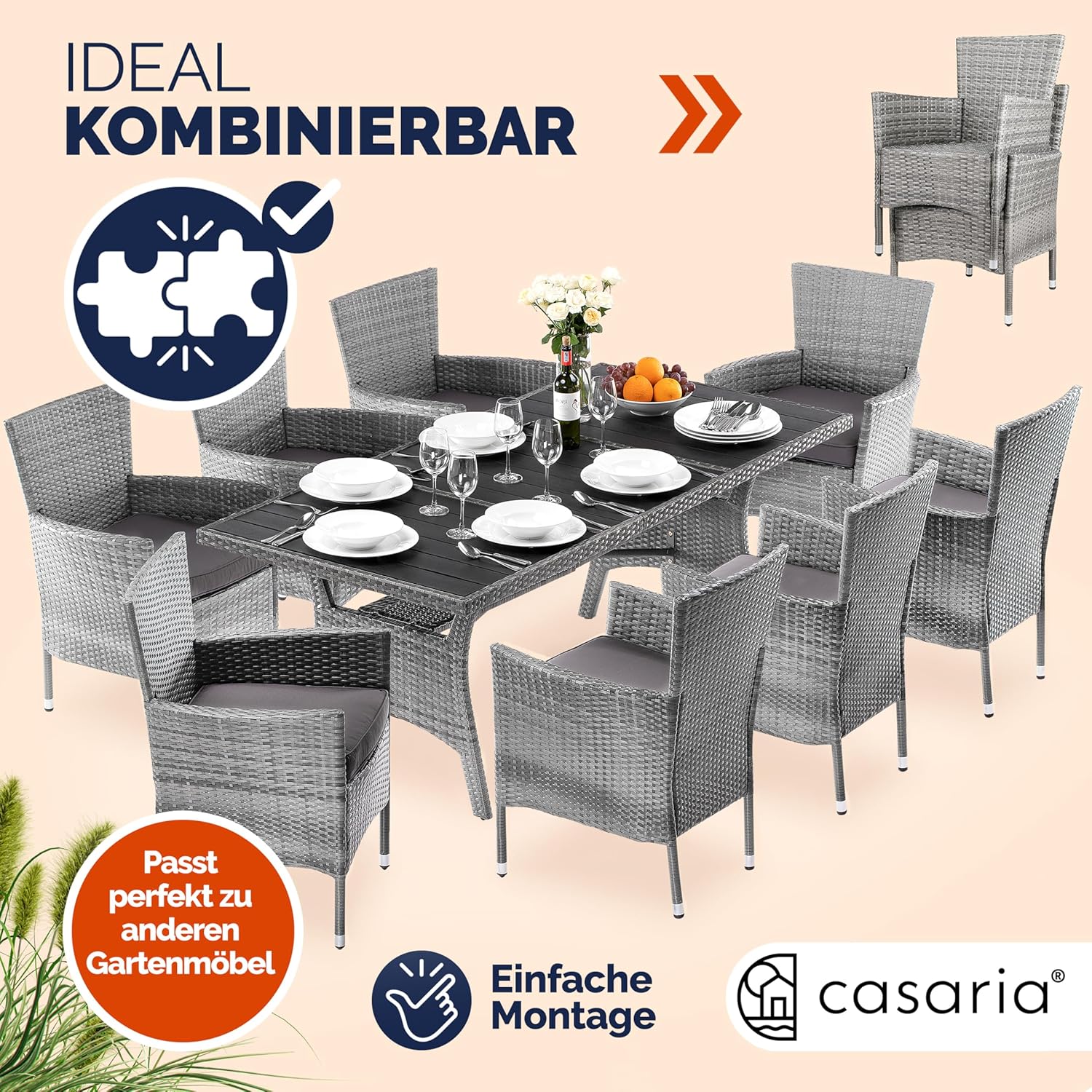 Casaria® Gartenstühle 2er Set Polyrattan Stapelbar mit Auflagen 160kg Belastbarkeit Wetterfest Outdoor Garten Terrasse Balkon Stapelstuhl Stuhl Sessel — Ansicht 6