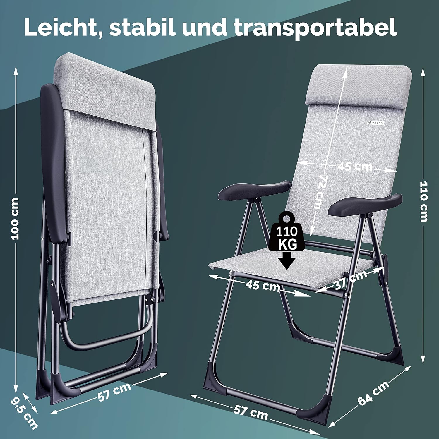 Casaria Gartenstühle 4er Set Klappbar 7-Fach Verstellbar Alu mit hoher Rückenlehne Liegefunktion Faltbar Balkon Campingstuhl Klappstuhl Hochlehner — Ansicht 2