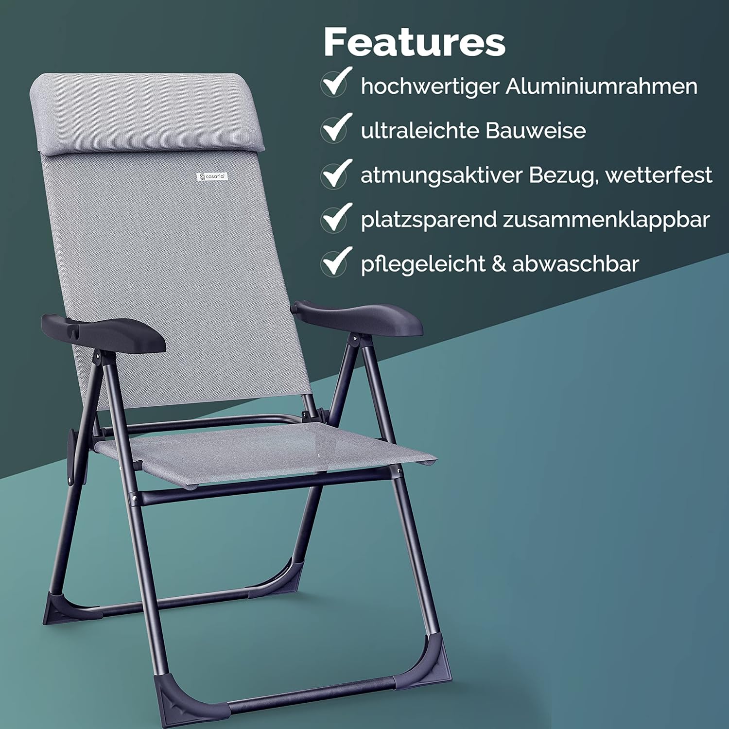 Casaria Gartenstühle 4er Set Klappbar 7-Fach Verstellbar Alu mit hoher Rückenlehne Liegefunktion Faltbar Balkon Campingstuhl Klappstuhl Hochlehner — Ansicht 6