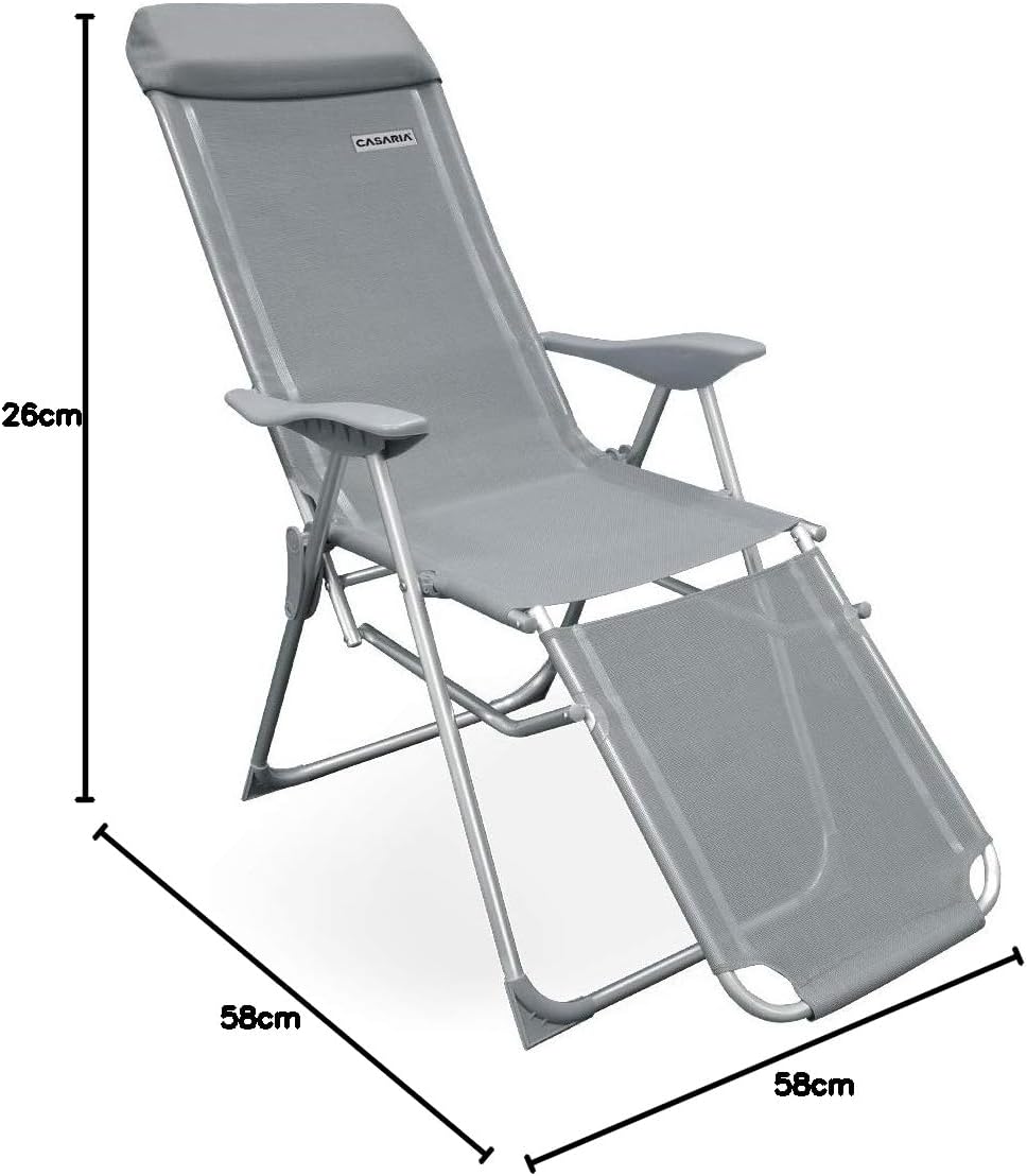 Casaria® Gartenstuhl mit Fußteil 2er Set 6fach Verstellbar Liegefunktion Alu Faltbar Klappbar Hohe Rückenlehne Campingstuhl Klappstuhl Hochlehner Grau — Ansicht 3
