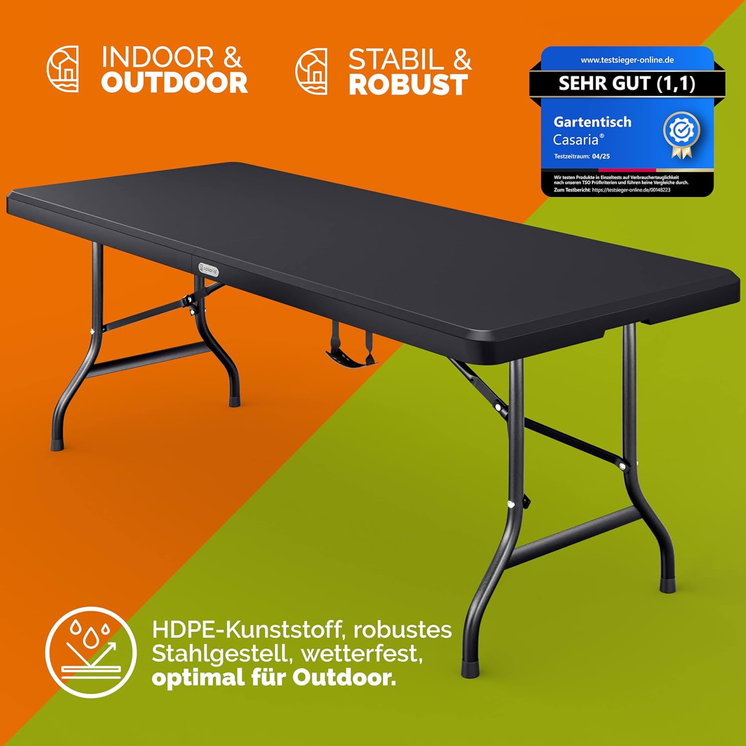 Casaria® Gartentisch 183x76cm Klappbar Wetterfest Tragbar Kunststoff 8 Personen Garten Terrasse Camping Balkontisch Klapptisch Buffettisch Anthrazit — Ansicht 5