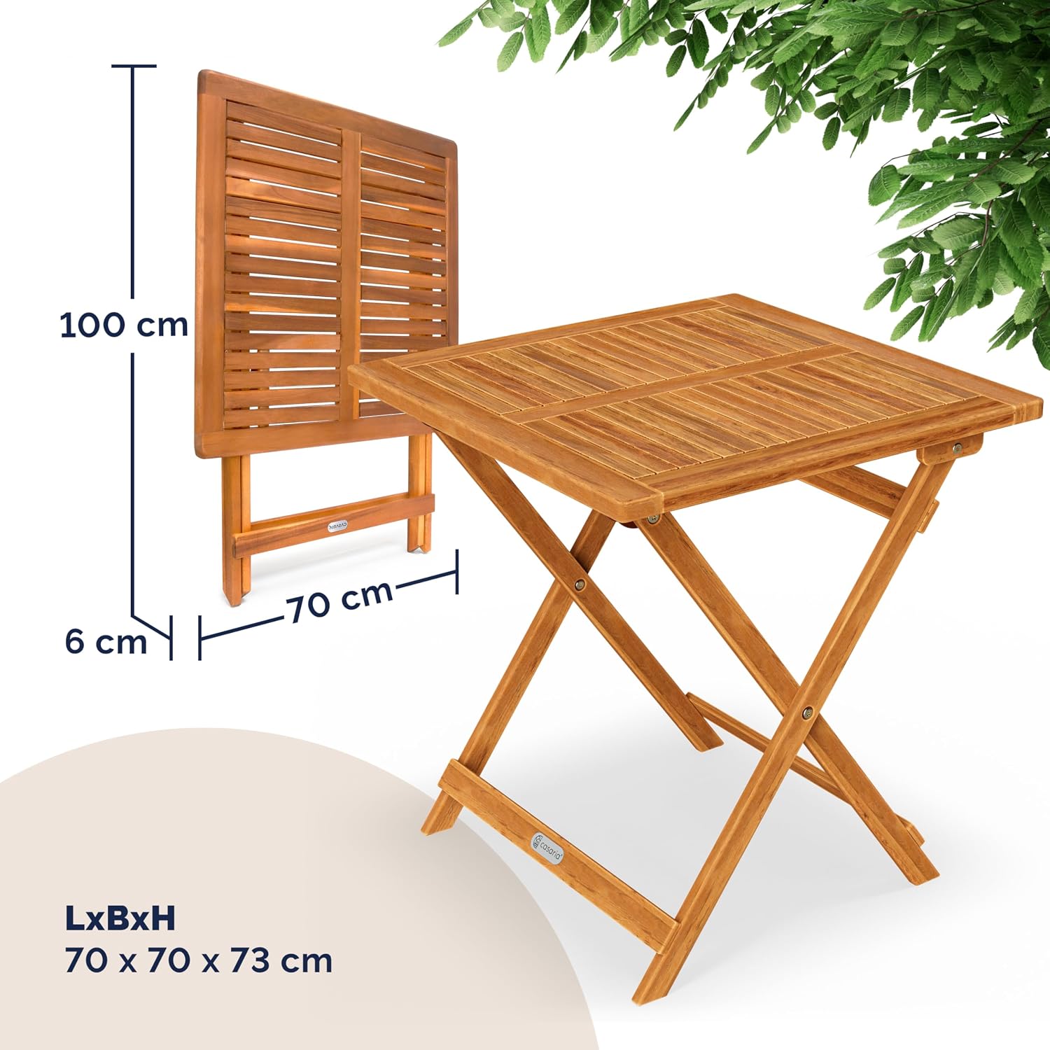 Casaria® Gartentisch Balkontisch Wetterfest Klappbar Holz 70x70cm 80kg Belastbarkeit Balkon Garten Terrasse Tisch Klapptisch Pflanztisch Akazie Braun — Ansicht 2