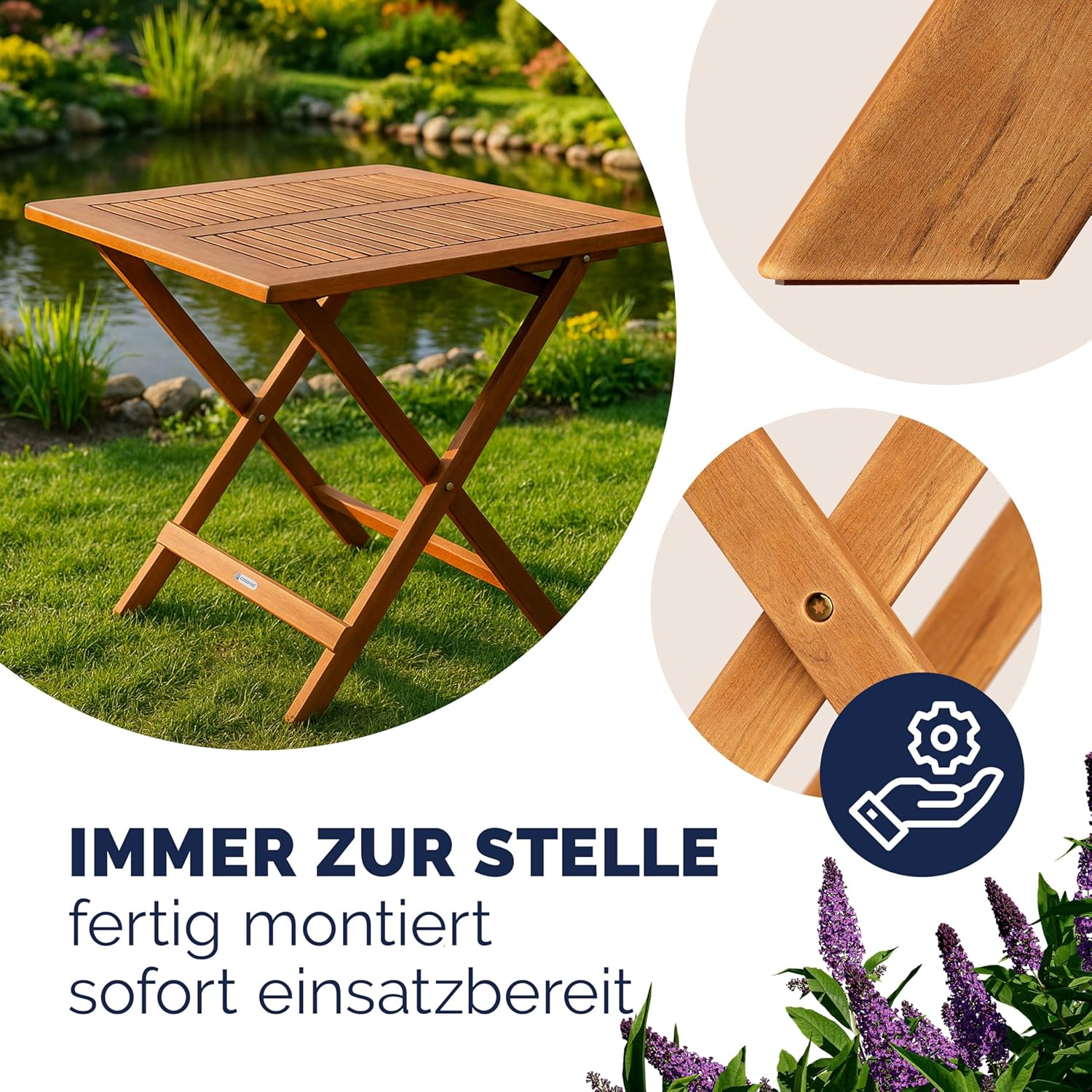 Casaria® Gartentisch Balkontisch Wetterfest Klappbar Holz 70x70cm 80kg Belastbarkeit Balkon Garten Terrasse Tisch Klapptisch Pflanztisch Akazie Braun — Ansicht 4