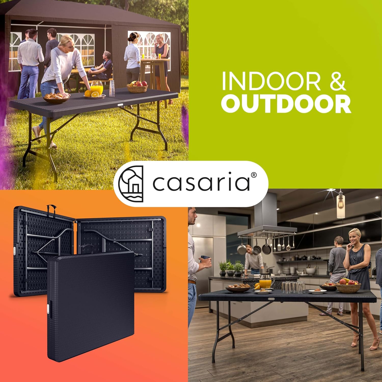 Casaria® Gartentisch klappbar Polyrattan Campingtisch 180x75cm Wetterfest Tragegriff Klapptisch Kunststoff Tisch Garten Balkon Camping Buffettisch Schwarz — Ansicht 4