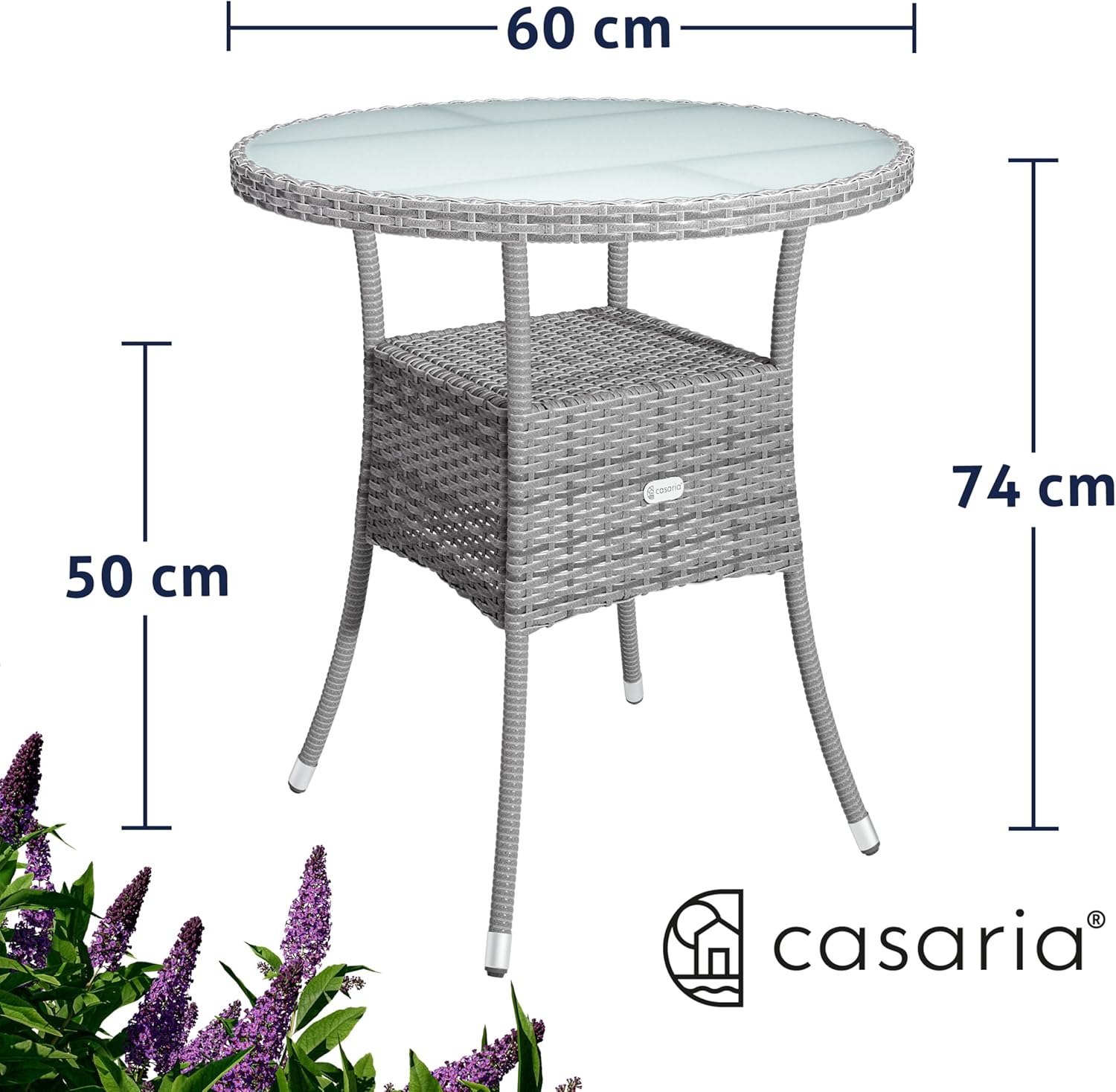 Casaria® Gartentisch Polyrattan Wetterfest Rund Klein 60cm Grau Glas Tischplatte 80kg Belastbar Outdoor Terrasse Balkon Bistro Tisch Beistelltisch — Ansicht 2