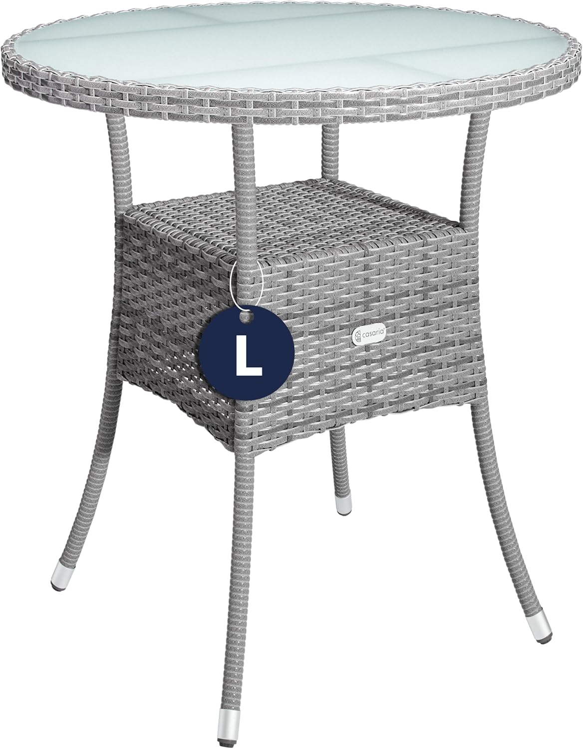Casaria® Gartentisch Polyrattan Wetterfest Rund Klein 60cm Grau Glas Tischplatte 80kg Belastbar Outdoor Terrasse Balkon Bistro Tisch Beistelltisch
