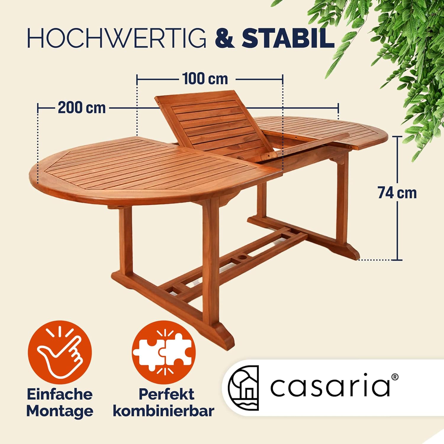 Casaria® Gartentisch Wetterfest FSC®-Zertifiziert Holz 200x100cm 160kg Belastbarkeit Schirmständer Balkon Garten Terrasse Tisch Klapptisch Balkontisch Eukalyptus — Ansicht 3