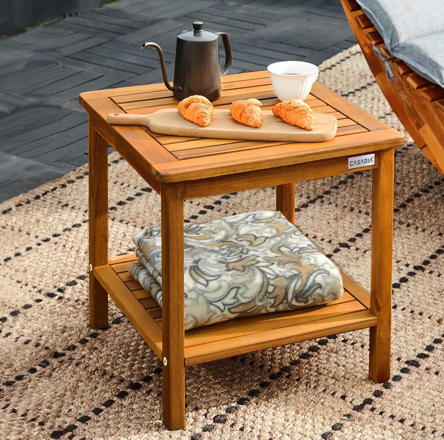 Casaria® Gartentisch Wetterfest Holz 2 Ablageflächen FSC®-Zertifiziert 80kg Belastbarkeit 45x45cm Balkon Garten Tisch Beistelltisch Gartenmöbel Akazie — Ansicht 2