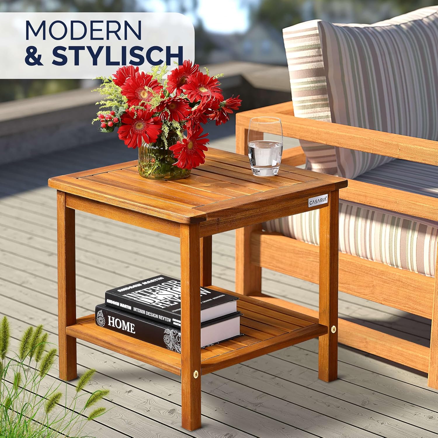 Casaria® Gartentisch Wetterfest Holz 2 Ablageflächen FSC®-Zertifiziert 80kg Belastbarkeit 45x45cm Balkon Garten Tisch Beistelltisch Gartenmöbel Akazie — Ansicht 5