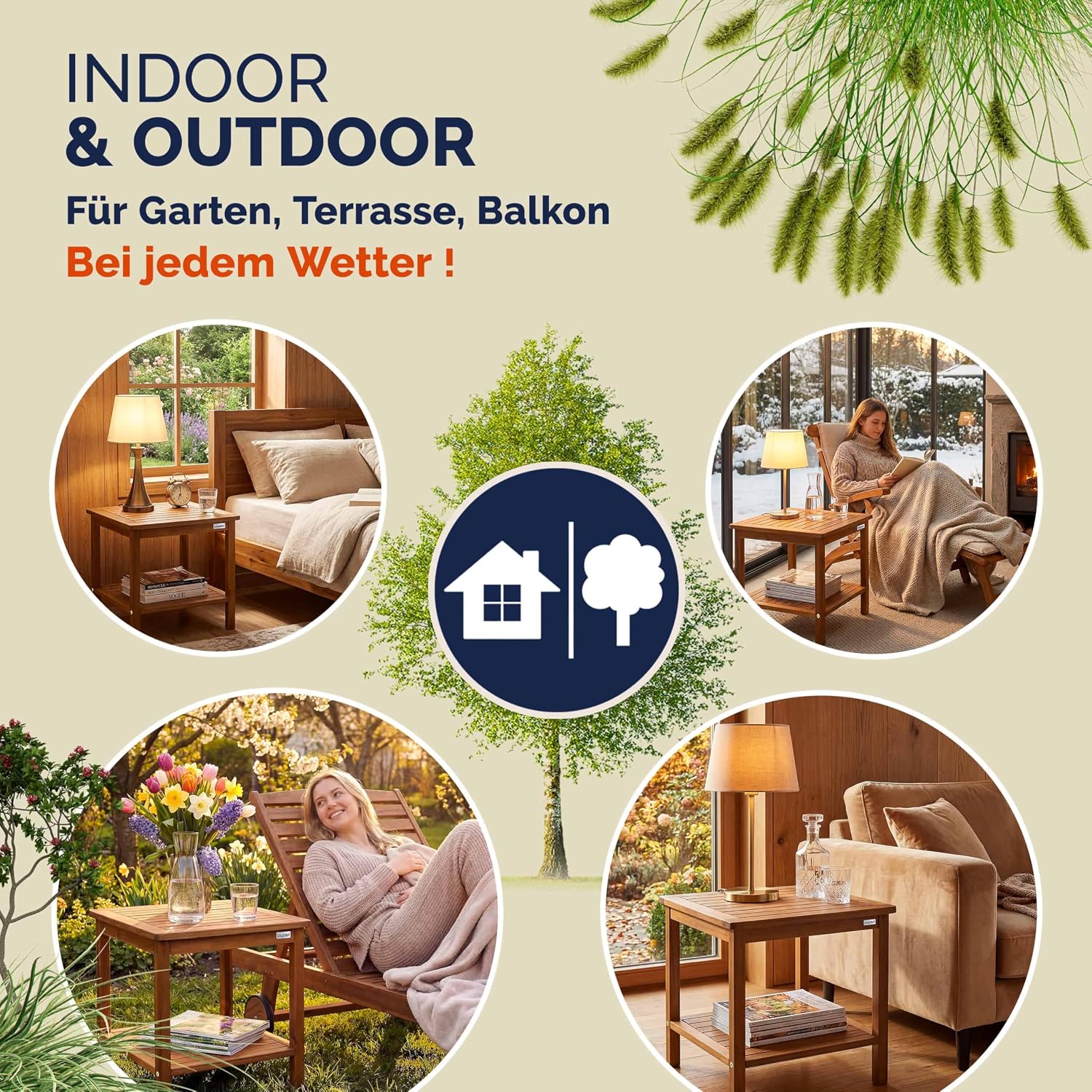 Casaria® Gartentisch Wetterfest Holz 2 Ablageflächen FSC®-Zertifiziert 80kg Belastbarkeit 45x45cm Balkon Garten Tisch Beistelltisch Gartenmöbel Akazie — Ansicht 6