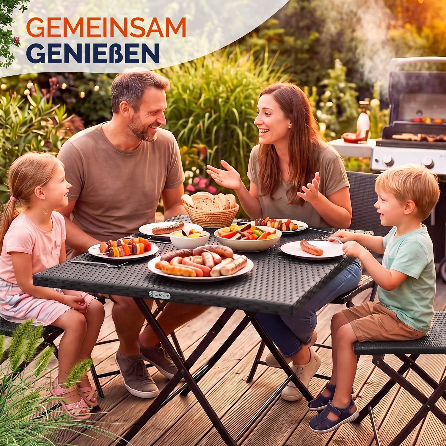 Casaria® Gartentisch Wetterfest Klappbar 65x65cm Balkontisch Polyrattan Outdoor 60kg Belastbarkeit Klapptisch Terrasse Balkon Camping Tisch Schwarz — Ansicht 2