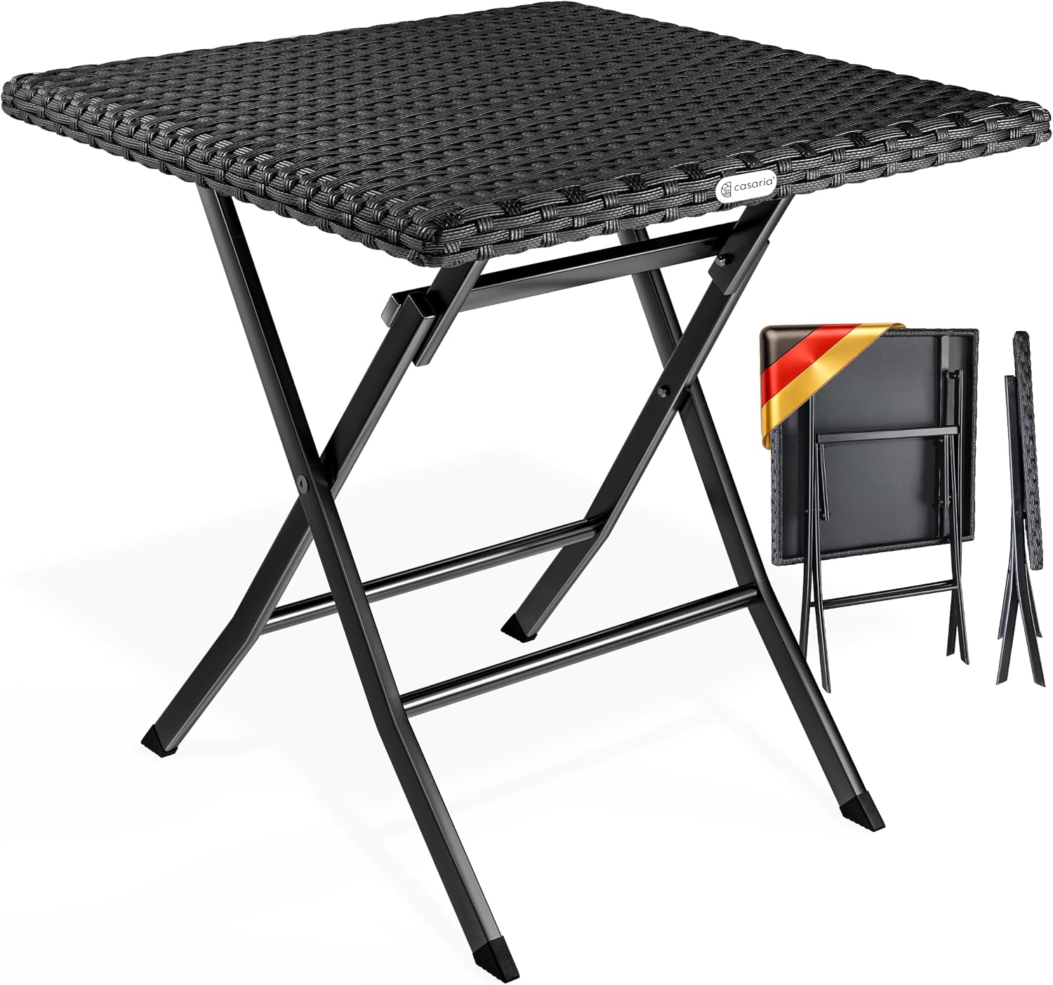 Casaria® Gartentisch Wetterfest Klappbar 65x65cm Balkontisch Polyrattan Outdoor 60kg Belastbarkeit Klapptisch Terrasse Balkon Camping Tisch Schwarz