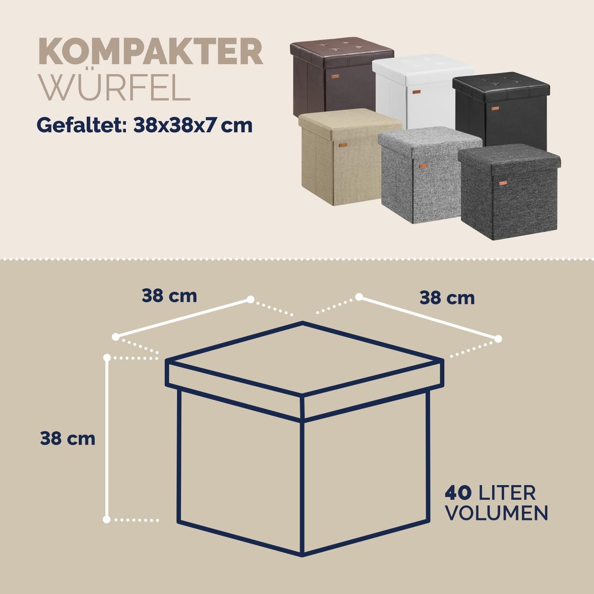 Casaria® Hocker mit Stauraum 2er Set Schwarz Faltbar Deckel Kunstleder Gepolstert 38x38cm Schlafzimmer Wohnzimmer Flur Sitzhocker Fußhocker Polsterhocker — Ansicht 2