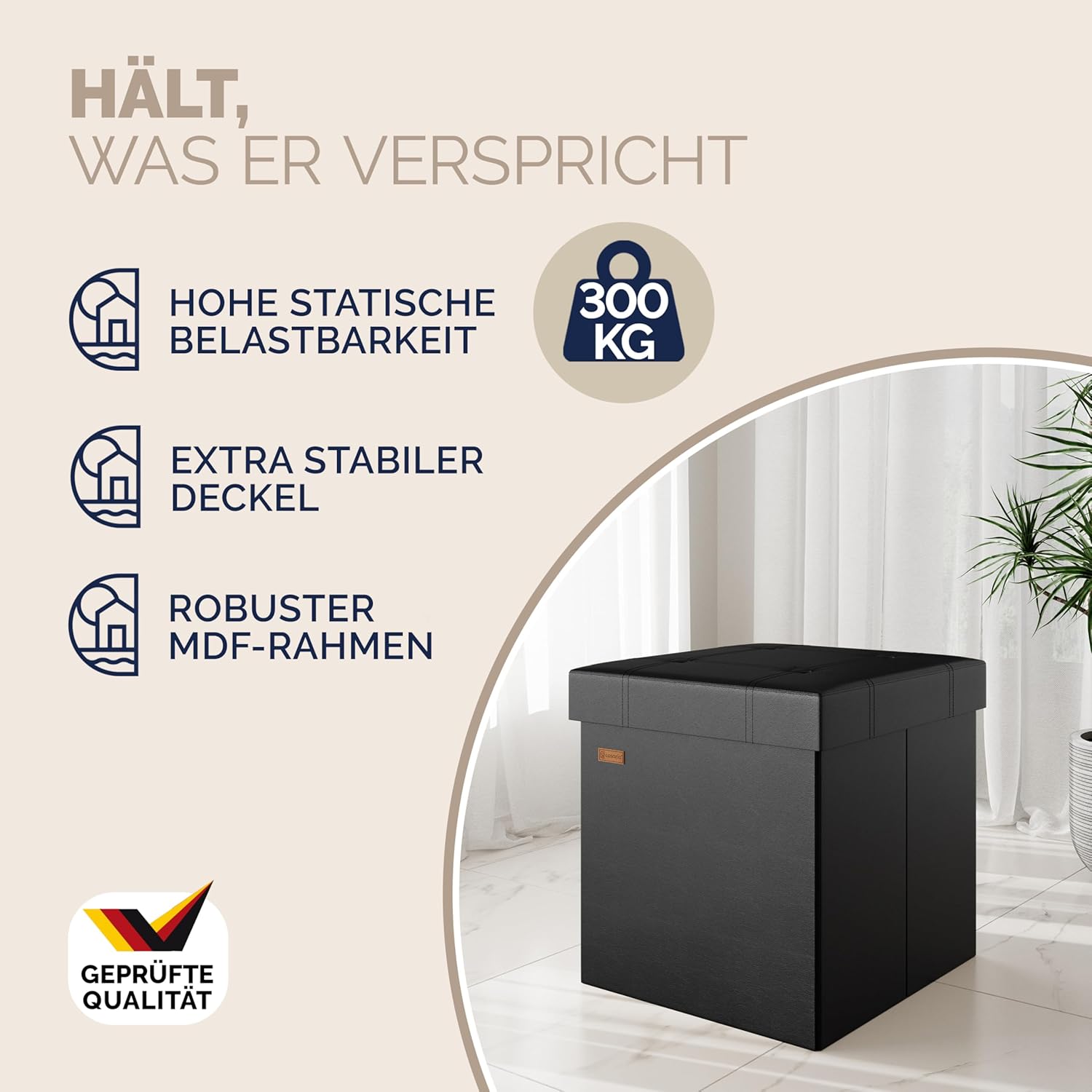 Casaria® Hocker mit Stauraum 2er Set Schwarz Faltbar Deckel Kunstleder Gepolstert 38x38cm Schlafzimmer Wohnzimmer Flur Sitzhocker Fußhocker Polsterhocker — Ansicht 4