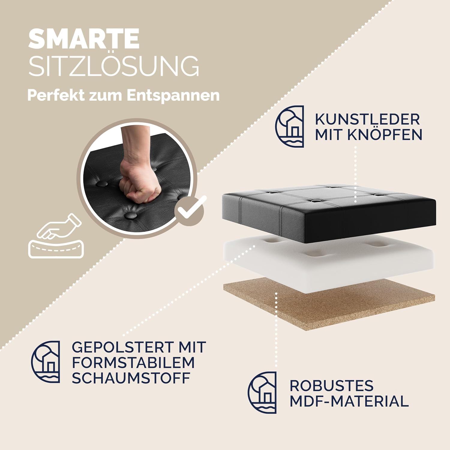 Casaria® Hocker mit Stauraum 2er Set Schwarz Faltbar Deckel Kunstleder Gepolstert 38x38cm Schlafzimmer Wohnzimmer Flur Sitzhocker Fußhocker Polsterhocker — Ansicht 5