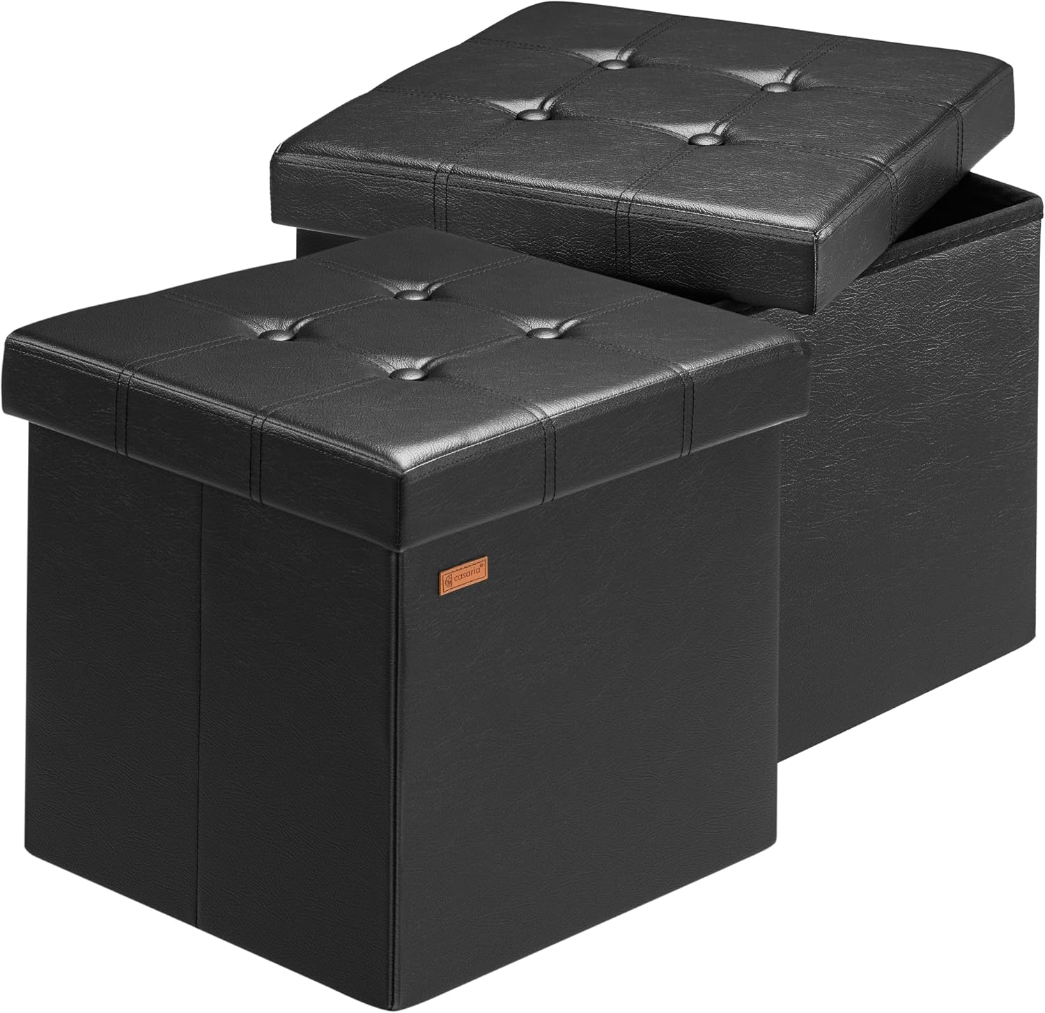 Casaria® Hocker mit Stauraum 2er Set Schwarz Faltbar Deckel Kunstleder Gepolstert 38x38cm Schlafzimmer Wohnzimmer Flur Sitzhocker Fußhocker Polsterhocker