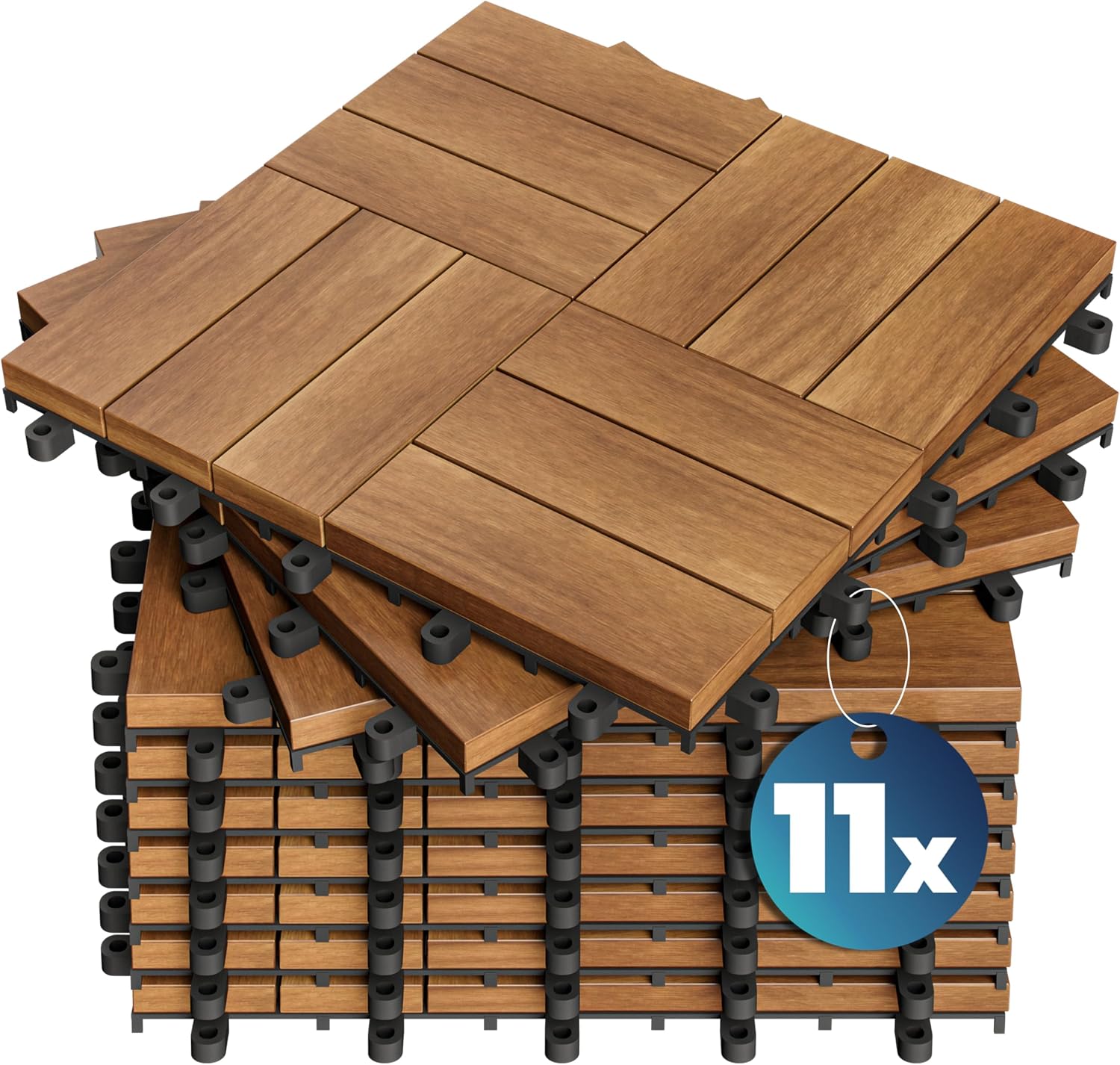 Casaria Holzfliesen FSC®-zertifiziertes Akazienholz 1m2 Fliese Akazie Mosaik 30x30cm Klicksystem zuschneidbar Terrasse