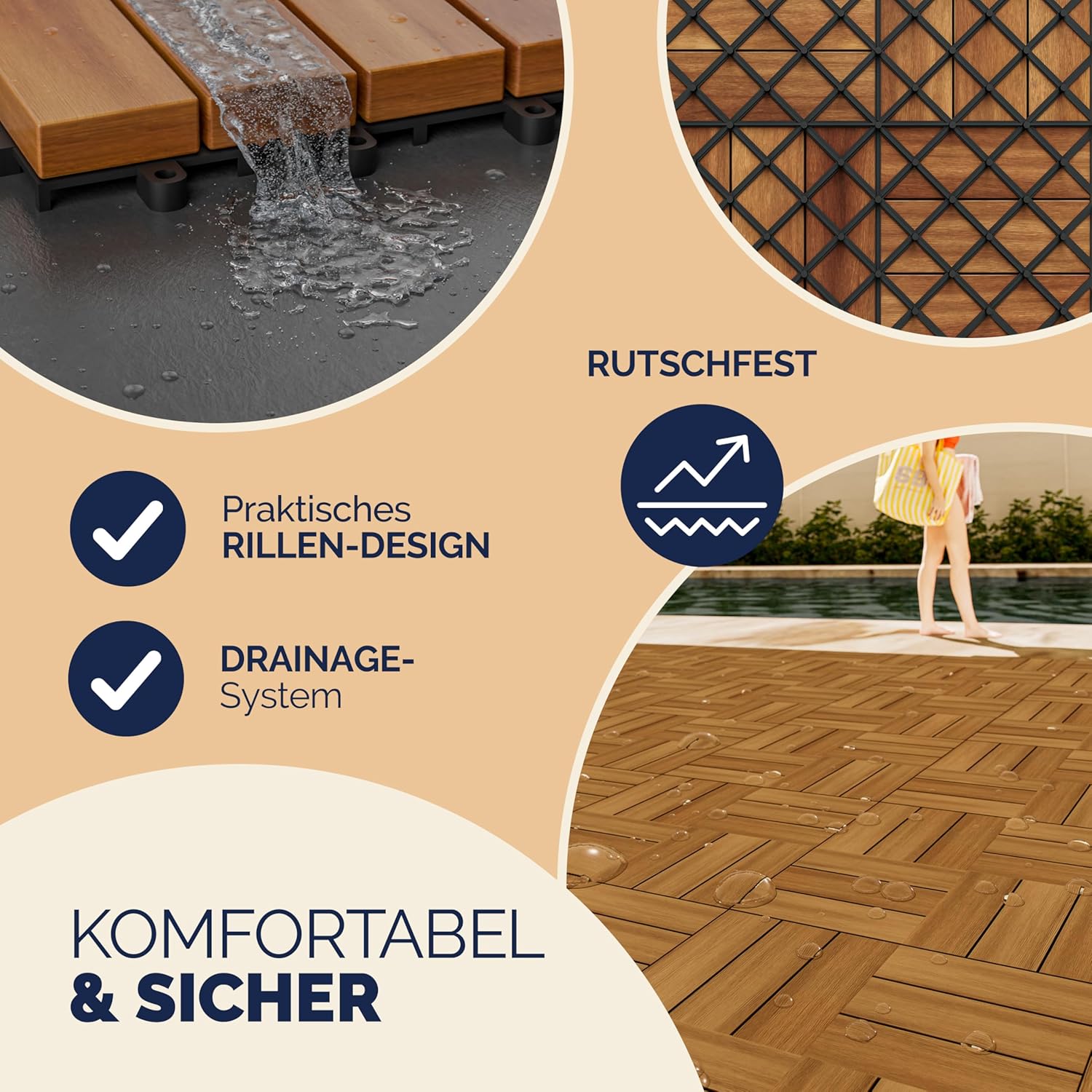 Casaria Holzfliesen FSC®-zertifiziertes Akazienholz 1m2 Fliese Akazie Mosaik 30x30cm Klicksystem zuschneidbar Terrasse — Ansicht 4