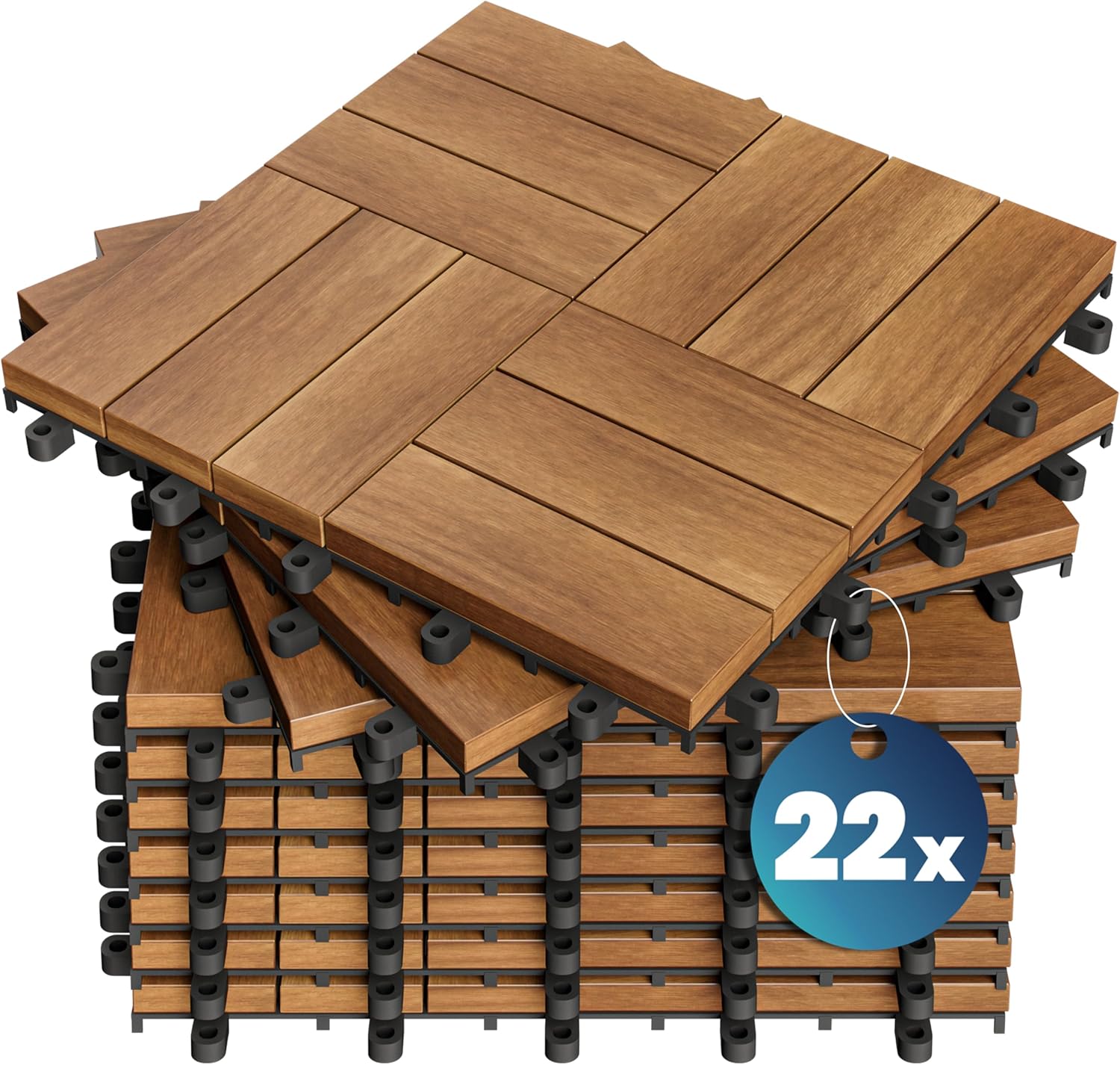 CASARIA® Holzfliesen FSC®-zertifiziertes Akazienholz 2m2 Fliese Akazie Mosaik 30x30cm Klicksystem zuschneidbar Terrasse