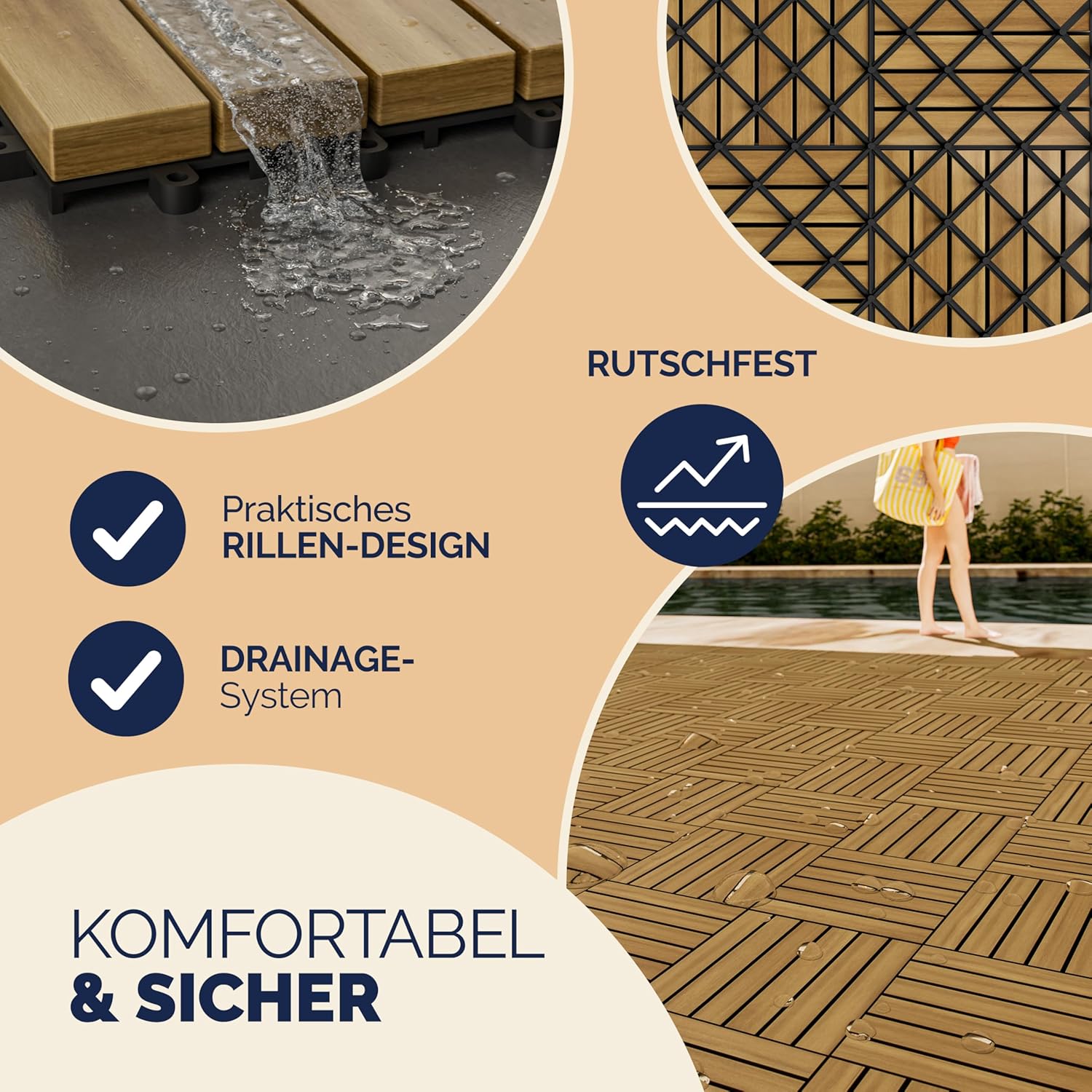 CASARIA® Holzfliesen FSC®-zertifiziertes Akazienholz 3m2 Fliese Akazie Quattro 30x30cm Klicksystem zuschneidbar Terrasse — Ansicht 4