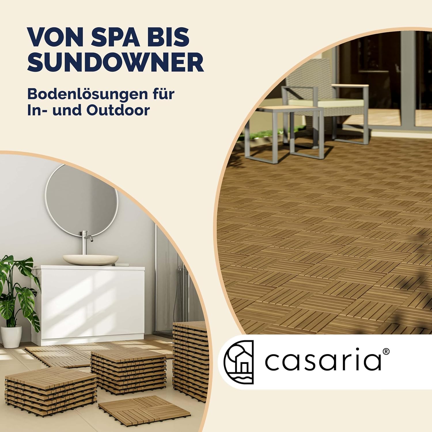 CASARIA® Holzfliesen FSC®-zertifiziertes Akazienholz 3m2 Fliese Akazie Quattro 30x30cm Klicksystem zuschneidbar Terrasse — Ansicht 5