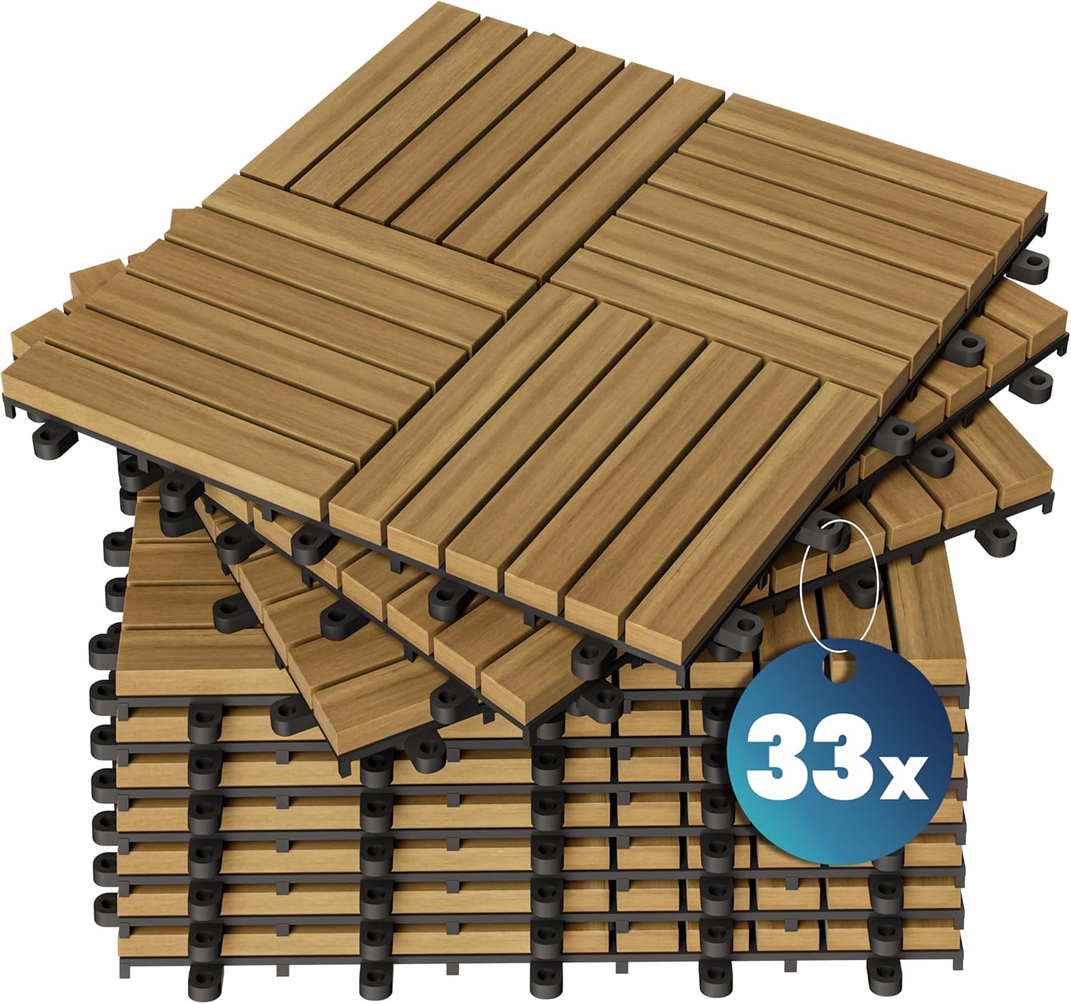 CASARIA® Holzfliesen FSC®-zertifiziertes Akazienholz 3m2 Fliese Akazie Quattro 30x30cm Klicksystem zuschneidbar Terrasse