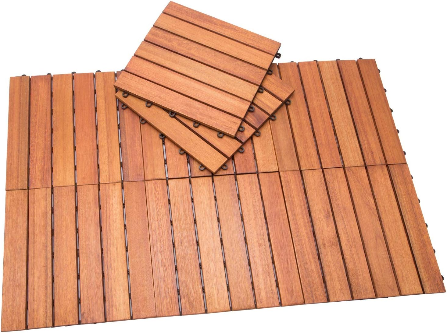 CASARIA® Holzfliesen FSC®-zertifiziertes Eukalyptusholz 5m2 Fliese 30x30cm Klicksystem zuschneidbar Terrassenfliese Außen — Ansicht 6
