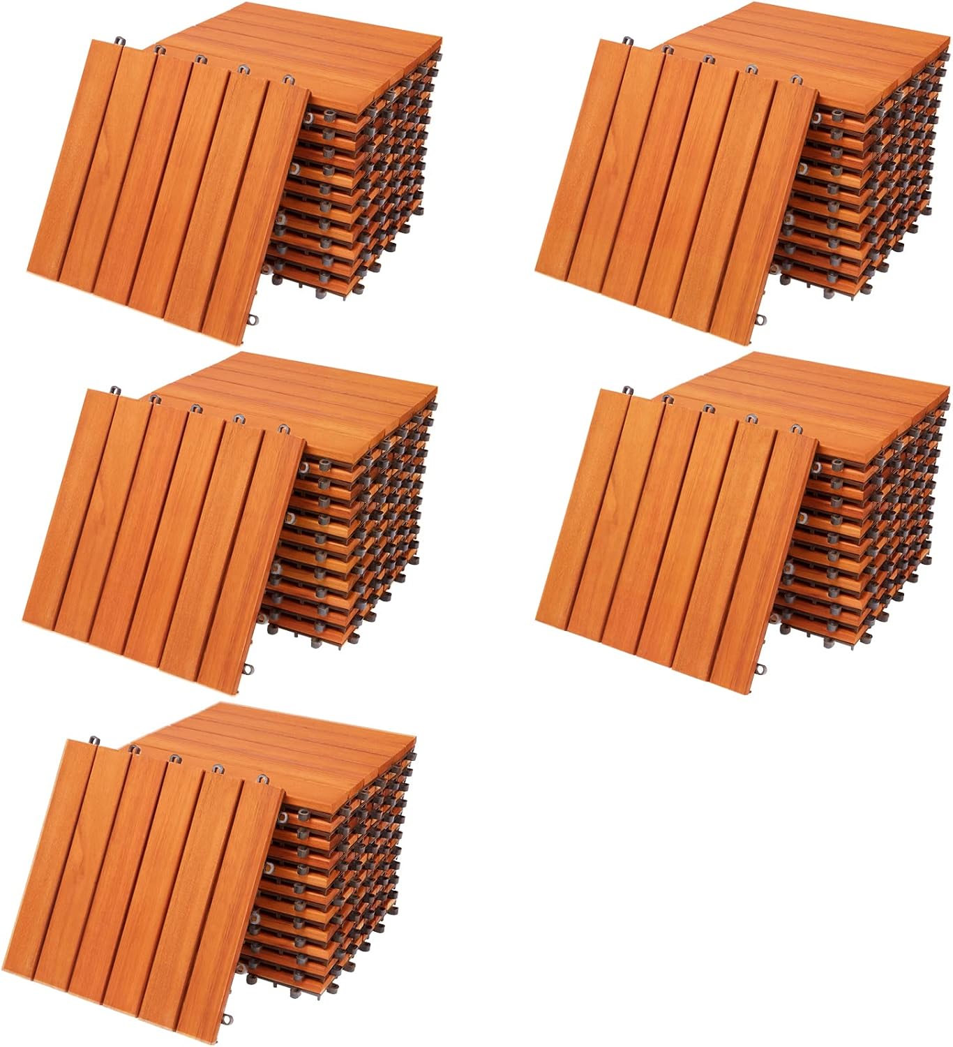 CASARIA® Holzfliesen FSC®-zertifiziertes Eukalyptusholz 5m2 Fliese 30x30cm Klicksystem zuschneidbar Terrassenfliese Außen
