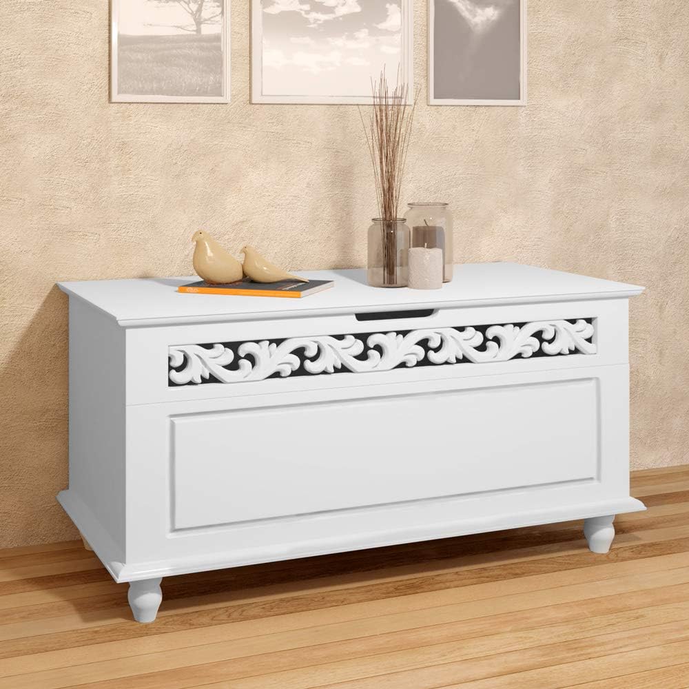 Casaria® Holztruhe Jersey mit Deckel groß klappbar XXL Stauraum Sitzbank Truhe Holzkiste Schatztruhe Box Schuhbank Truhenbank Wäschetruhe weiß 80x40cm — Ansicht 2