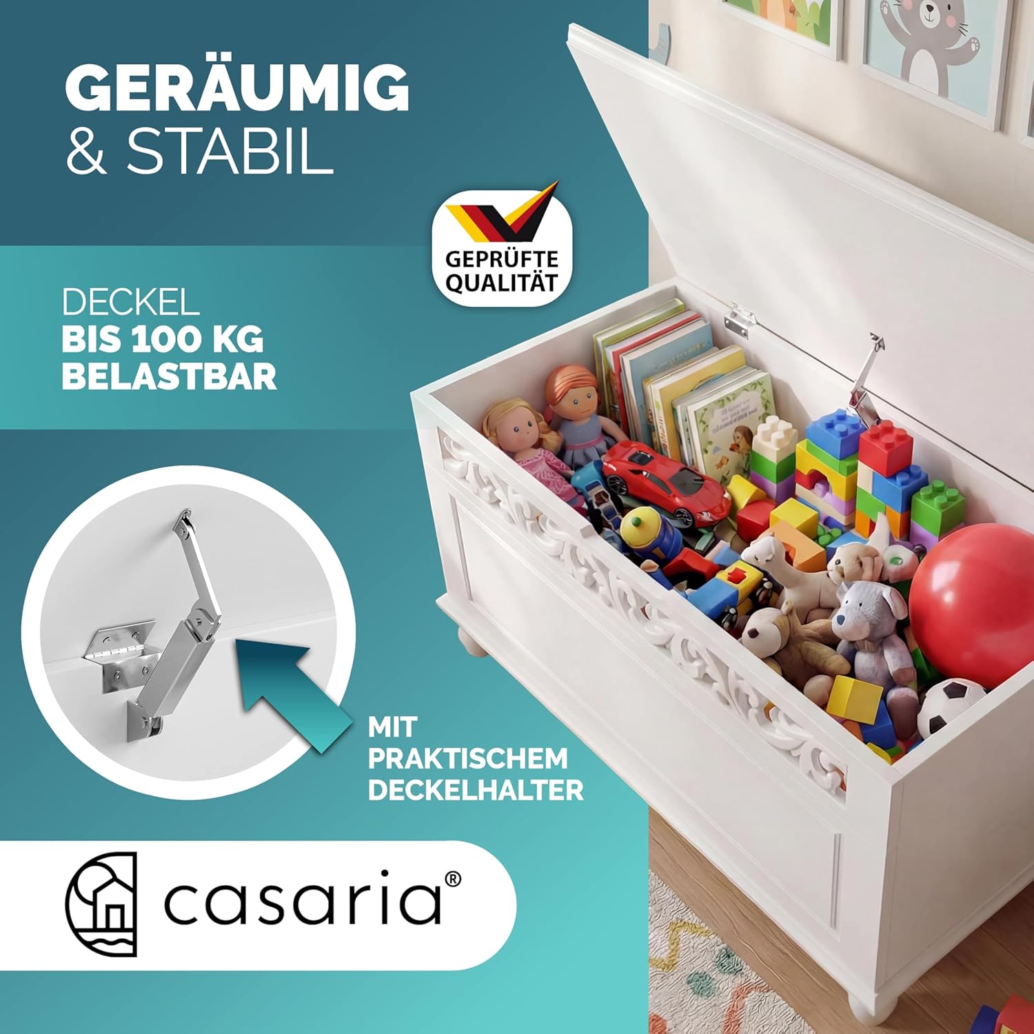 Casaria® Holztruhe Jersey mit Deckel groß klappbar XXL Stauraum Sitzbank Truhe Holzkiste Schatztruhe Box Schuhbank Truhenbank Wäschetruhe weiß 80x40cm — Ansicht 5