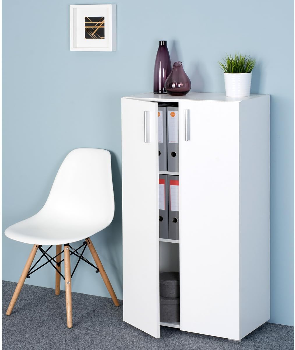 Casaria® Kommode mit 2 Türen 115,5x60x30cm Holz Modern höhenverstellbarer Einlegeboden Schlafzimmer Büro Flur Mehrzweckschrank Aktenschrank Schrank Weiß — Ansicht 2